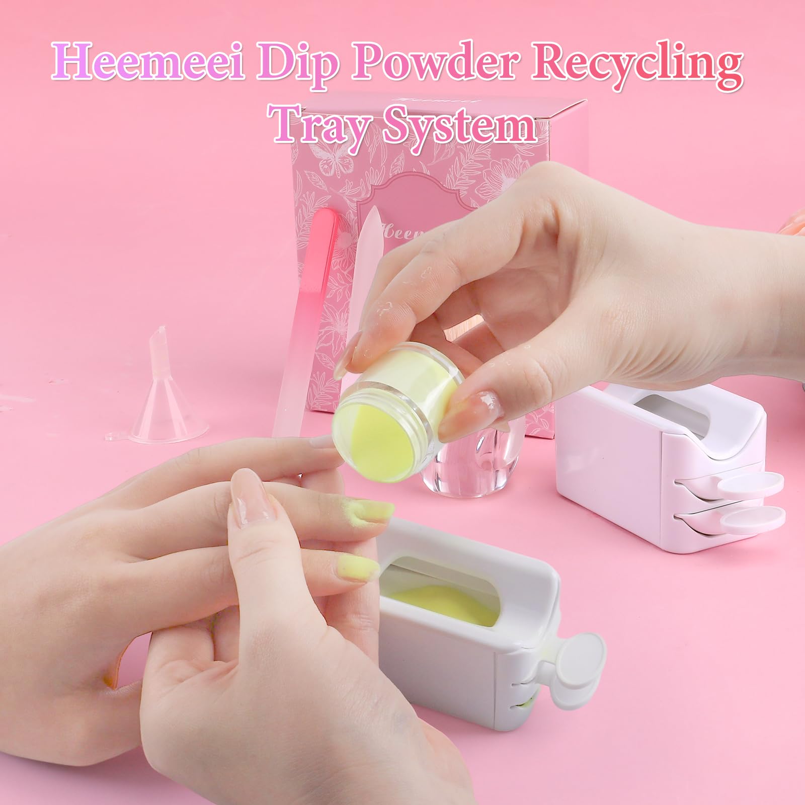 Dip-Pulver-Recycling-Tablettt, tragbares Nagelpulver-Tablettt, Set mit Nagelstaubpinsel, Glas-Nagelfeile, französische Nagelkunst-Maniküre, unverzichtbares Werkzeug, Make-up-Werkzeug