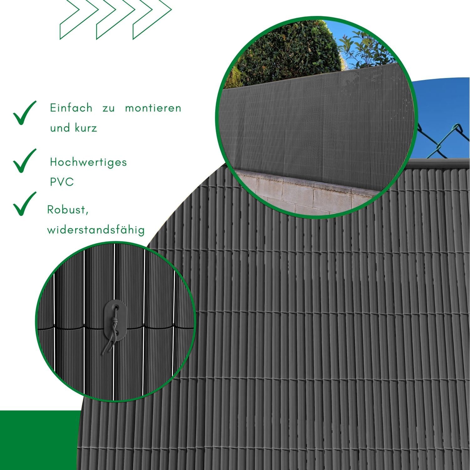 JORON Sichtschutzmatte PVC Sichtschutzzaun Sichtschutz Windschutz für Garten Balkon Terrasse - 120 x 400cm | Anthrazit