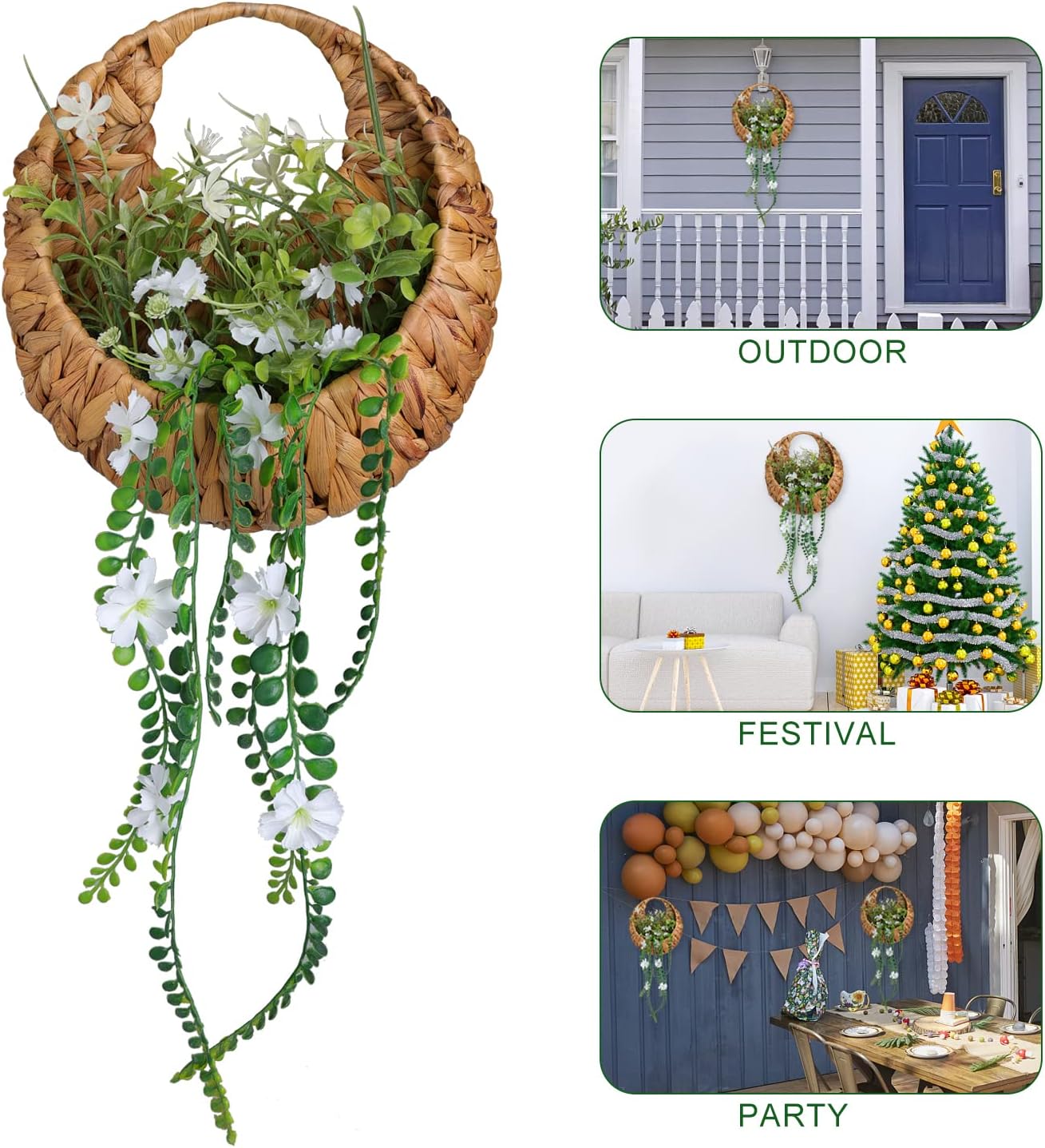 22inch Artificial Handing Plants for Wall Art Decor,Greenery Wall Decorations,Ivys Succulents Greenerys with Flower Baskets for Home,Farmhouse,Indoor,Porch,Room,Garden Decoration