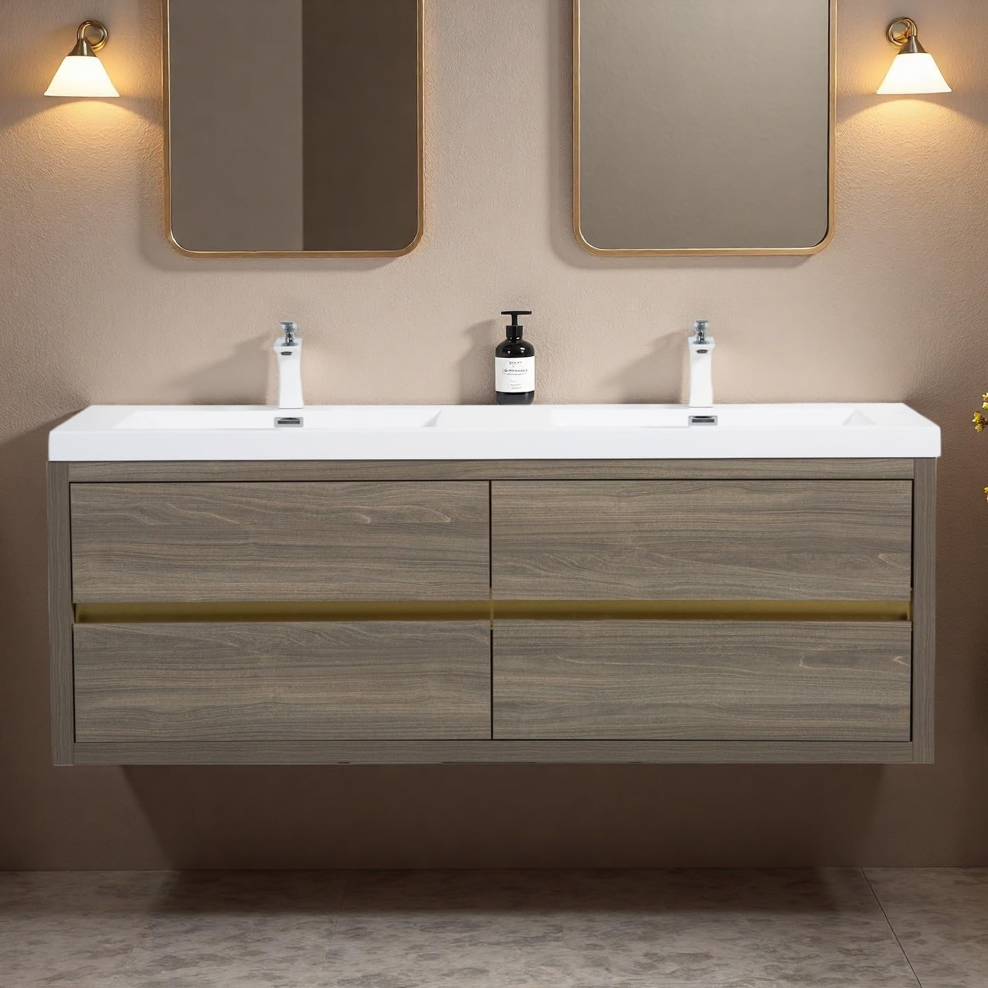 60" Bathroom Vanity with Sink, Floating Vanity, Grey Ash