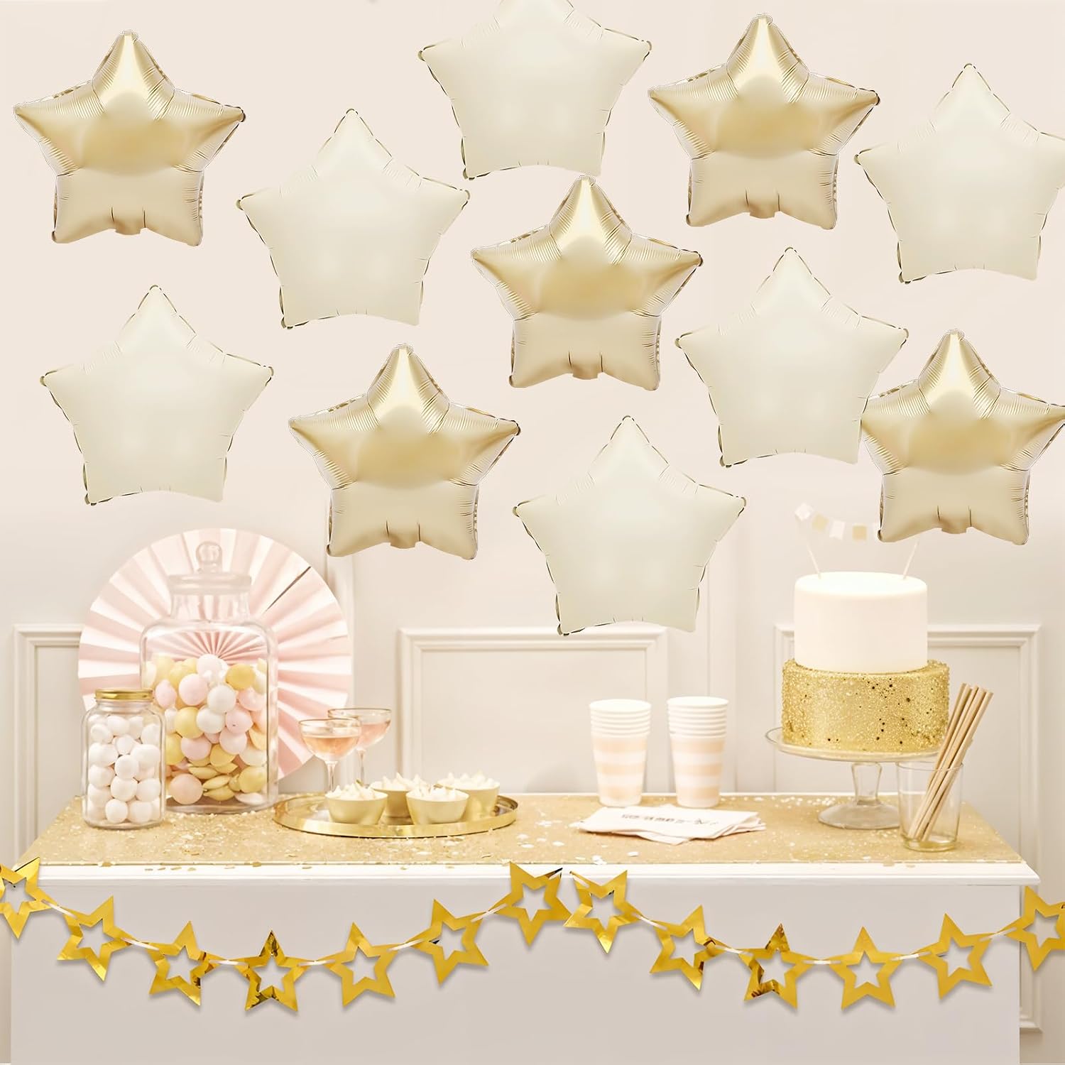 21st Birthday Decorations Sand White Gold with White Gold Star Balloons image 5