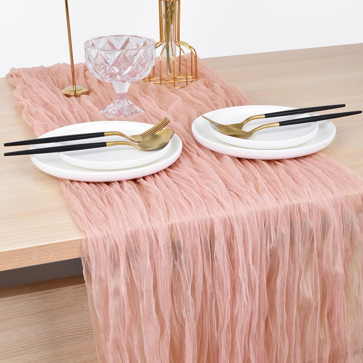 Joanlody Coral Pink Cheesecloth Table Runner Fall Thanksgiving 10Ft Rustic Gauze Boho Cheese Cloth Table Runner for Wedding Bridal Baby Shower Decoration