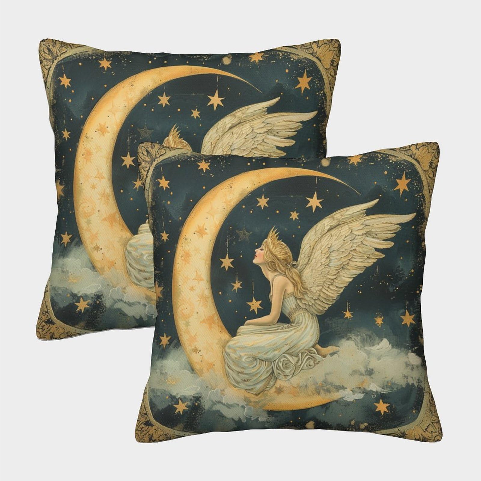 kaiyun 2 Pack Moon Fairy, Vintage Pattern Pillow Case 50x50cm 3D Printing Cushion Cover,home Decoration Sofa Cushion