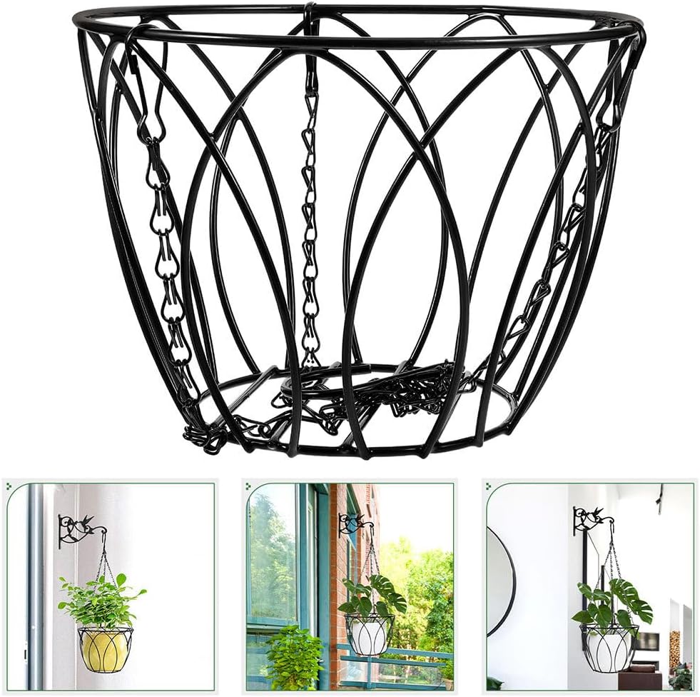 Happyyami Hanging Railing Planter 8.07X8.07X5.51In Metal Flowerpot Holder with Chains for Balcony Patio Garden Outdoor Vertical Plant Hanger Suitable for Succulents and Potted Flowers