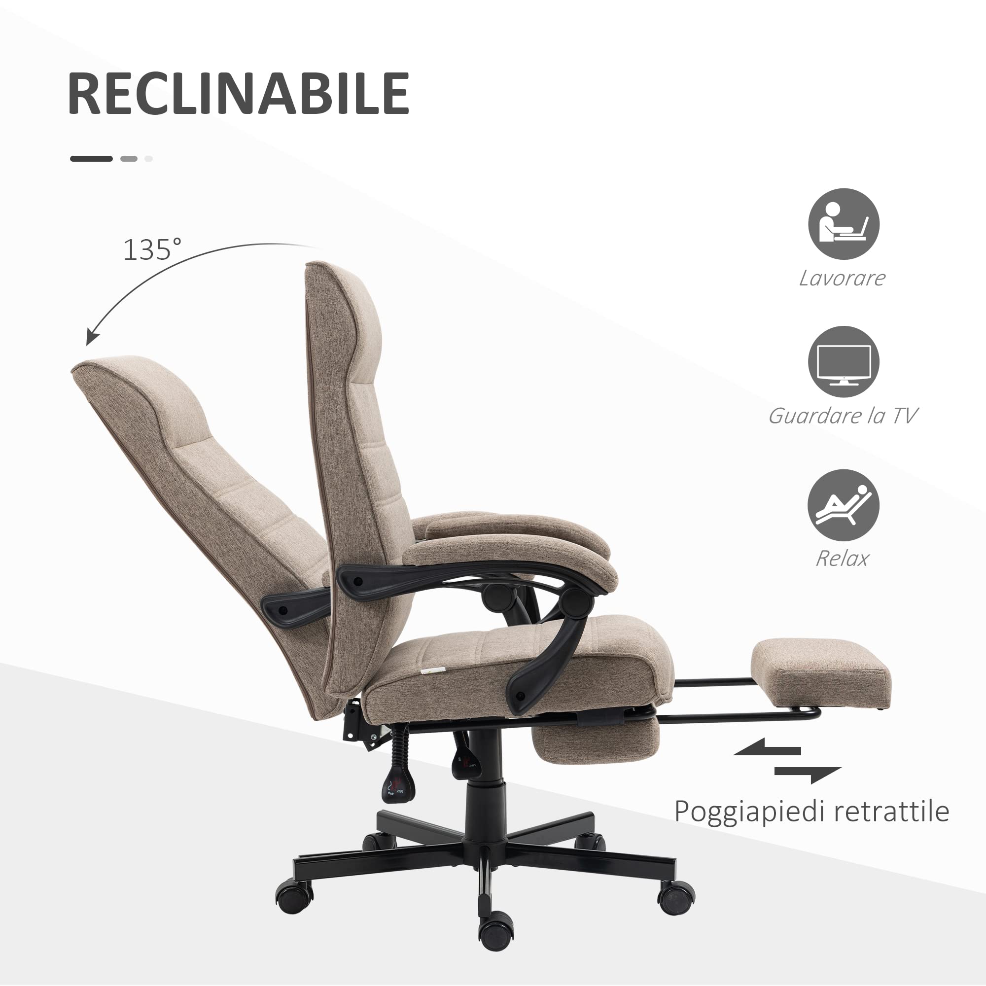 Vinsetto Sedia da Ufficio Ergonomica Poggiapiedi 68x67x109-119 cm Marrone