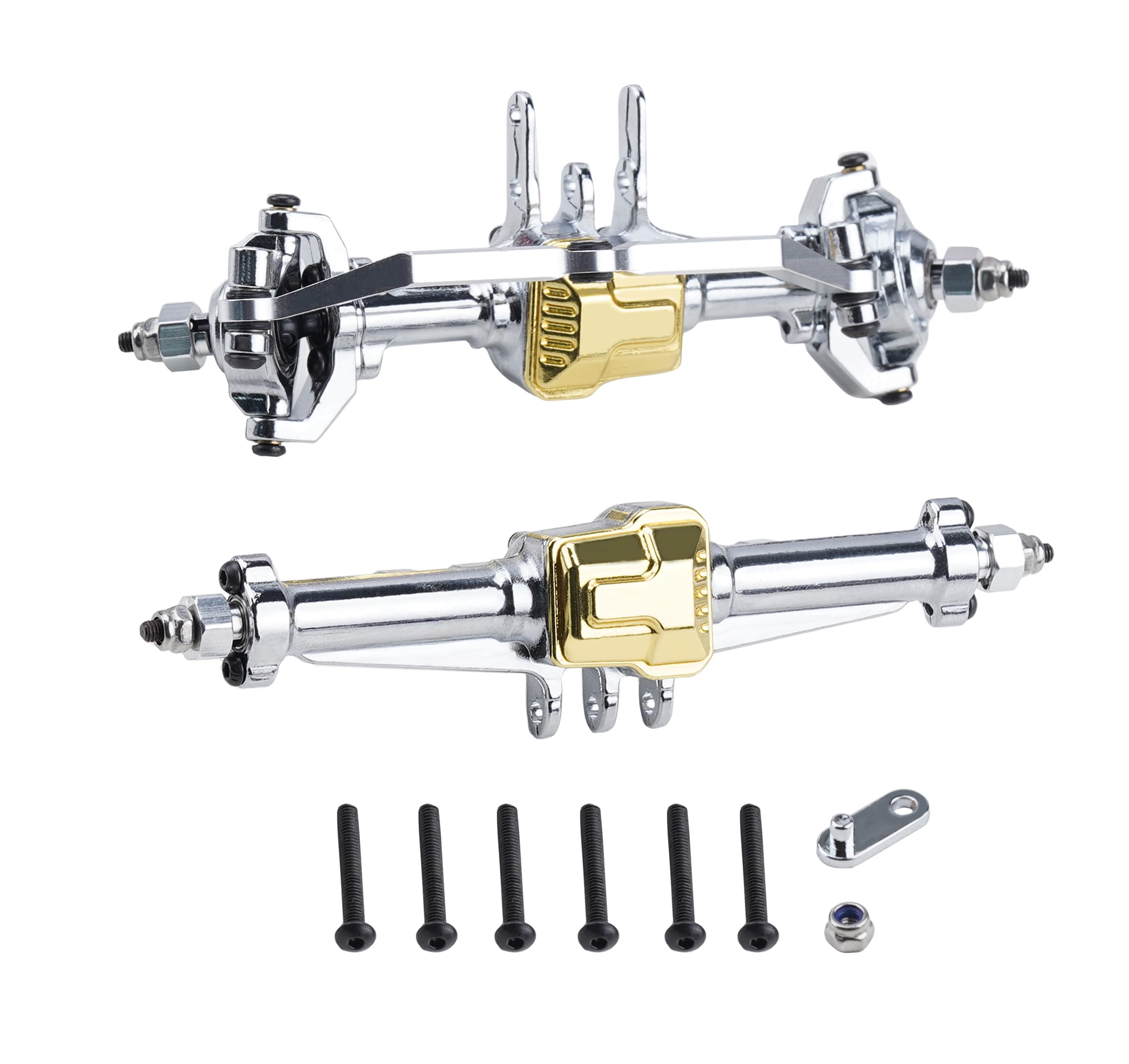 TRX4M Portal Axle Kit, Front & Rear Axle Housing with Brass Axle Cover, CNC Aluminum Front and Rear Axles Suitable for 1/18 Trx4m,scx10,D90,D110,etc RC Crawler Upgrade Set(Silver)
