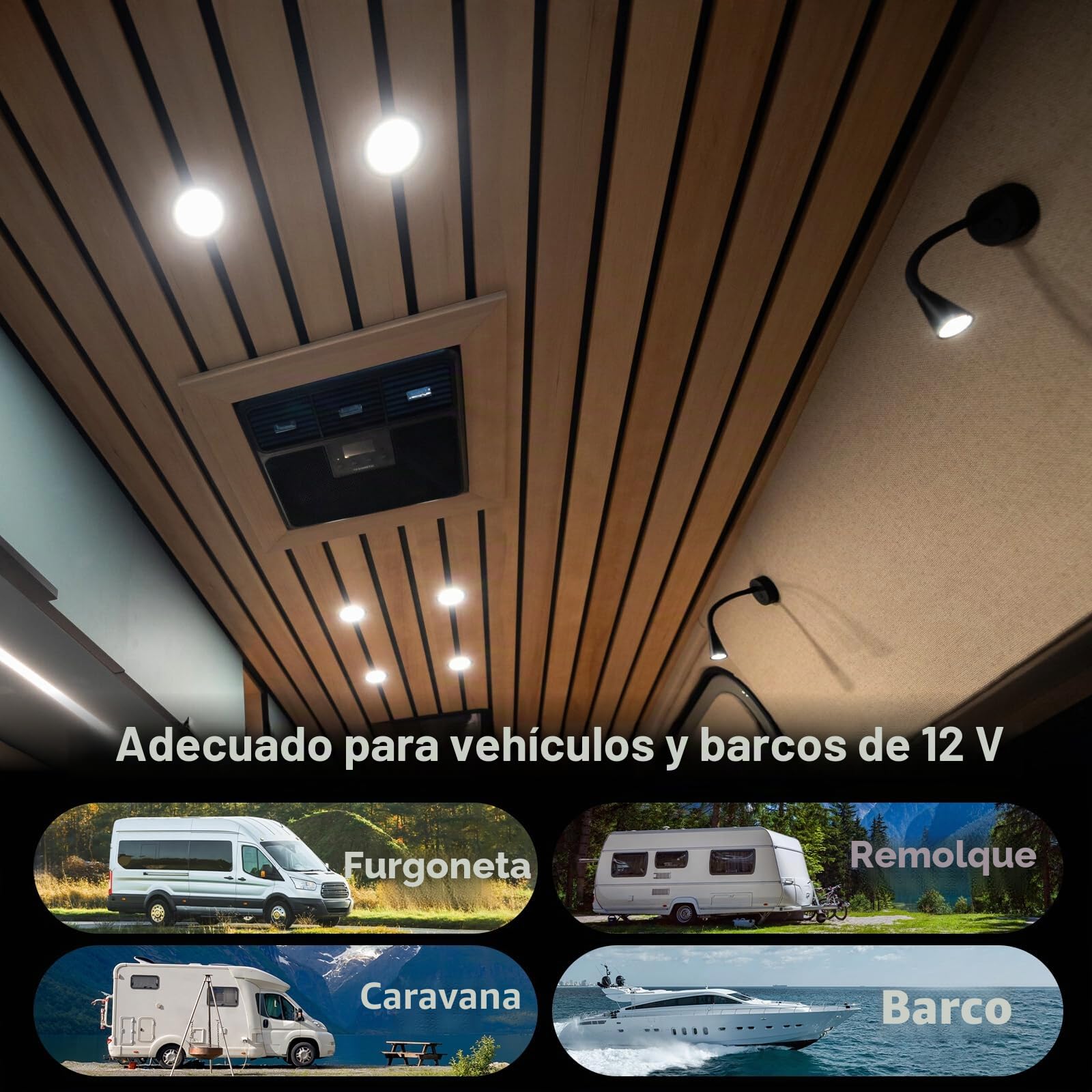 acegoo 2 x Lámpara de Lectura LED 12V Autocaravana Regulable Lámpara de Cama Cuello de Cisne Flexible 3200K DC 24V avec USB para Caravana Barco Camión Furgoneta Remolque Interior Montaje en Superficie