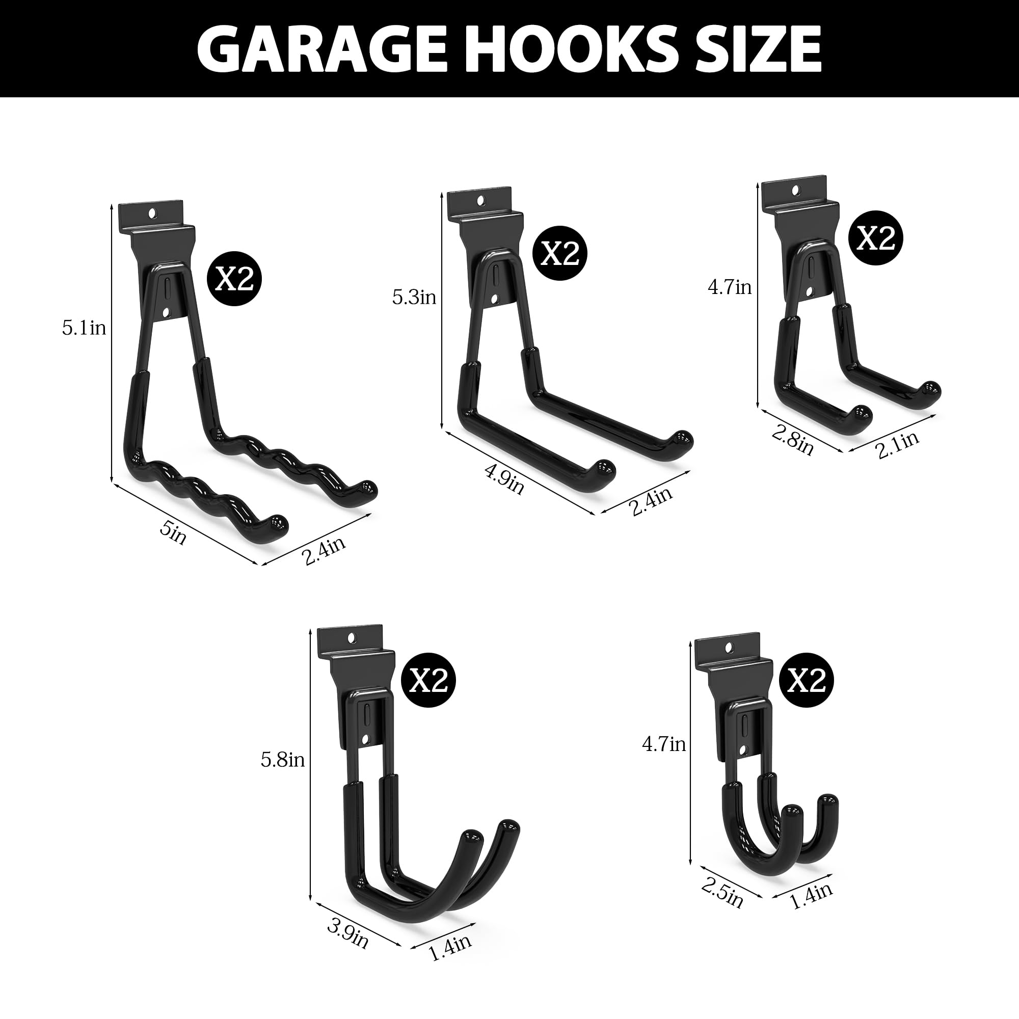 3-H 10 pièces Slatwall Crochets Slatwall Accessoires Crochets de garage,Garage Hooks pour outils Jardin Garage Remise(Noir)