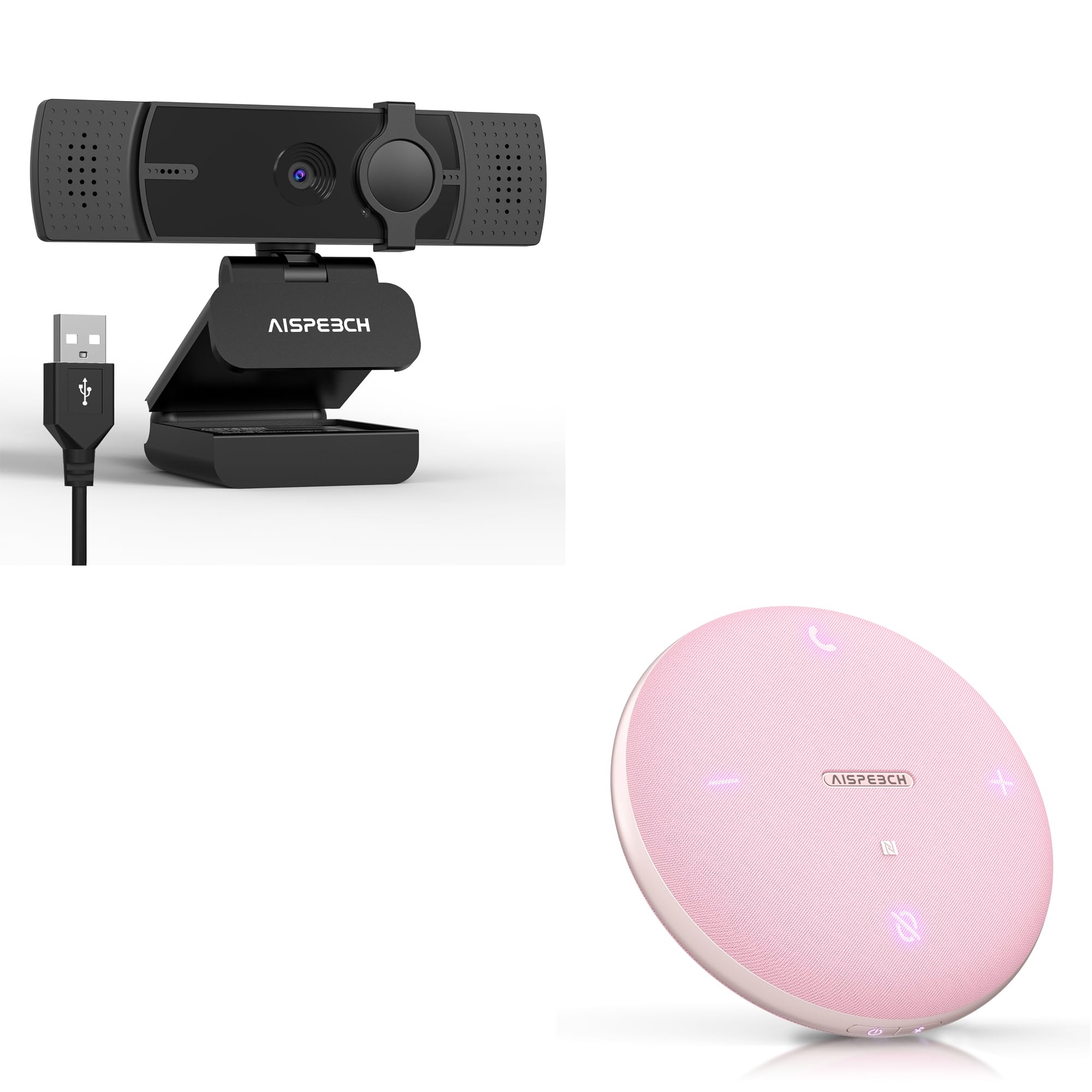 AISPEECH M4 Pink Bluetooth Speakerphone Conference Microphone with AI Noise Reduction&UVC 20 4K Webcam with Auto Focus, Auto Light Correction for Streaming/Online Teaching/Video Calling/Zoom/Skype