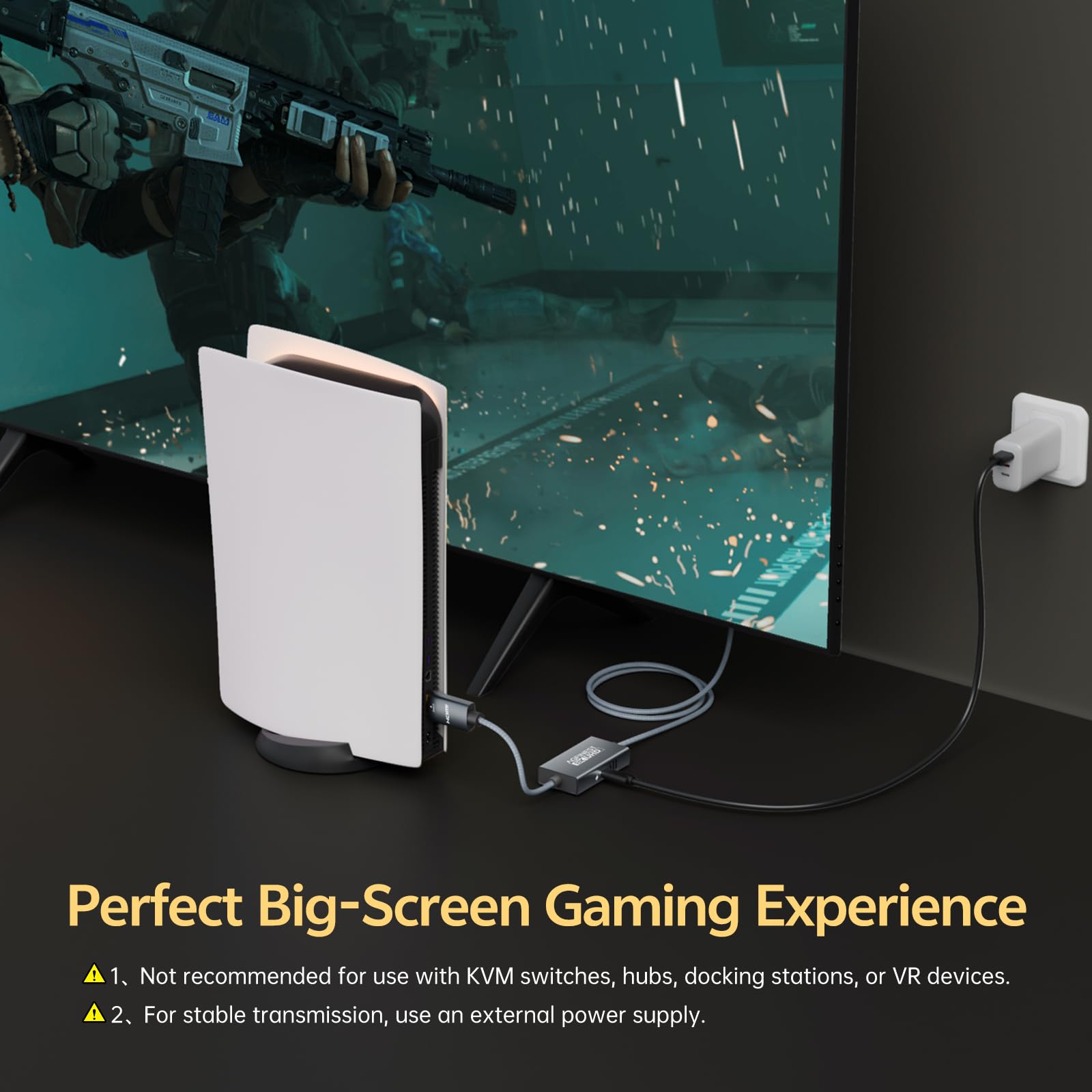 Cable HDMI activo a DisplayPort de 1 m, 8 K a 60 Hz, 4 K a 120 2 K a 240 Hz, unidireccional de fuente HDMI 2.1 a DP1.4, compatible con HDR VRR de 10 bits, compatible con PS5 Xbox Swith Dock PC