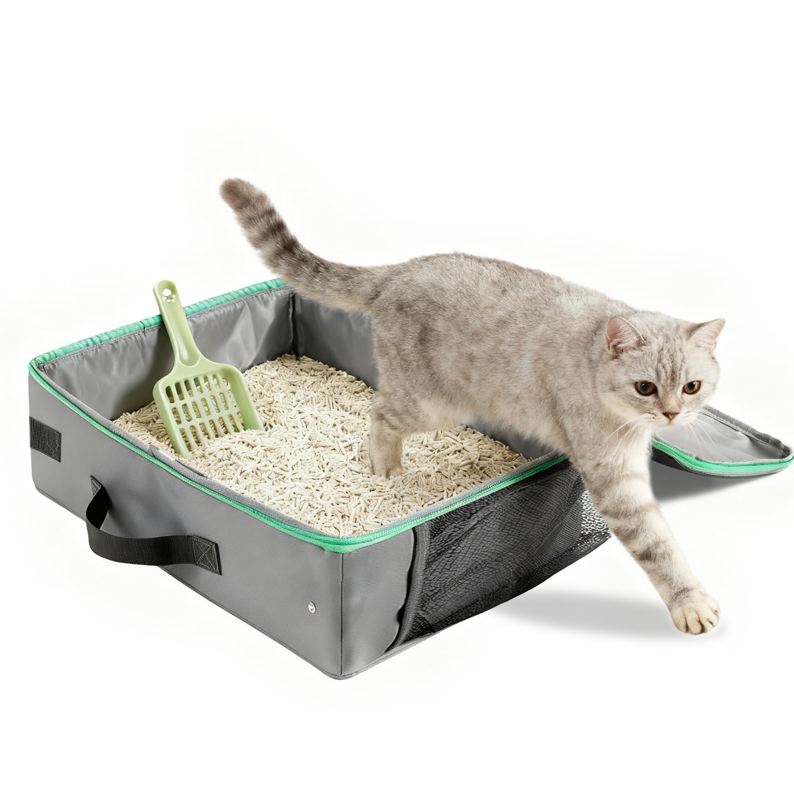 Litiere Portable pour Chat, Caisse Litiere pour Chat Pliable en Tissu Oxford Étanche avec Poignée, Léger et Durable pour Maison Voyage Extérieur Intérieur Facile à Nettoyer