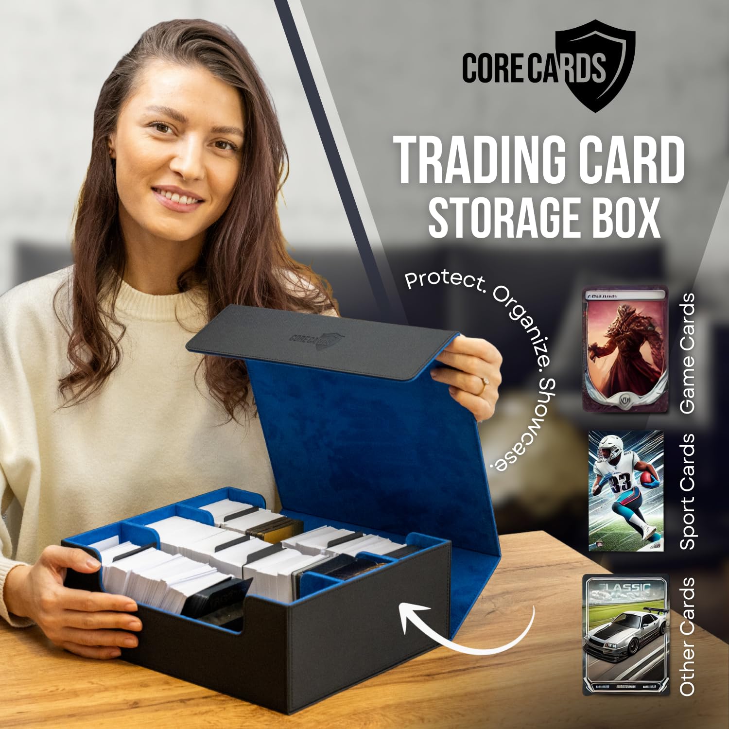 Trading Card Deck Box Storage Case - Holds 1800+ Cards, Magnetic Closure, Dividers for MTG, Yugioh, and Sports Card Collection