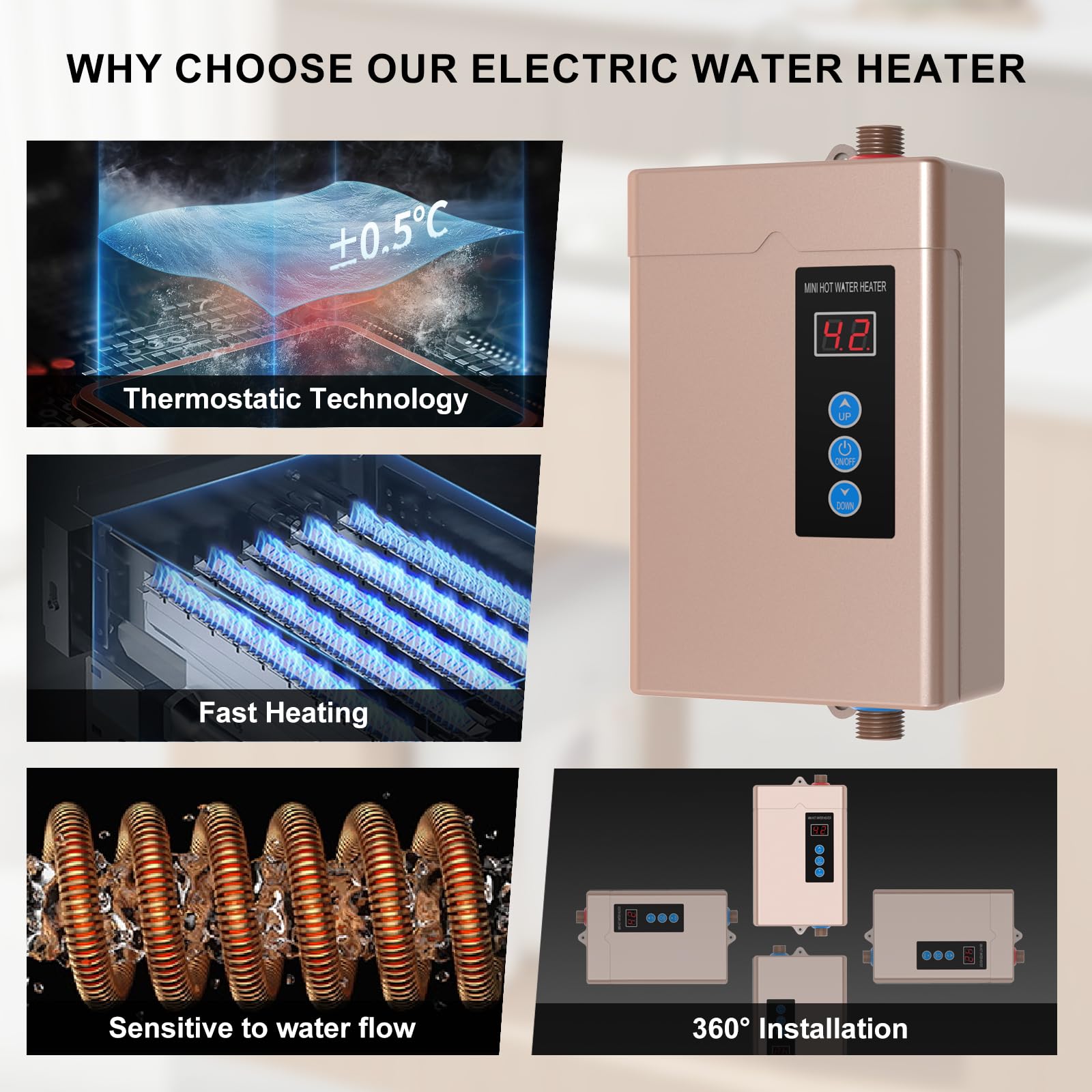 3000W Tankless Water Heater Electric,110V Electric Water Heater With Digital Display,Instant Hot Water Heater On Demand Water Heater Under Sink With Remote Control,LCD Touch Screen tankless Water Heat