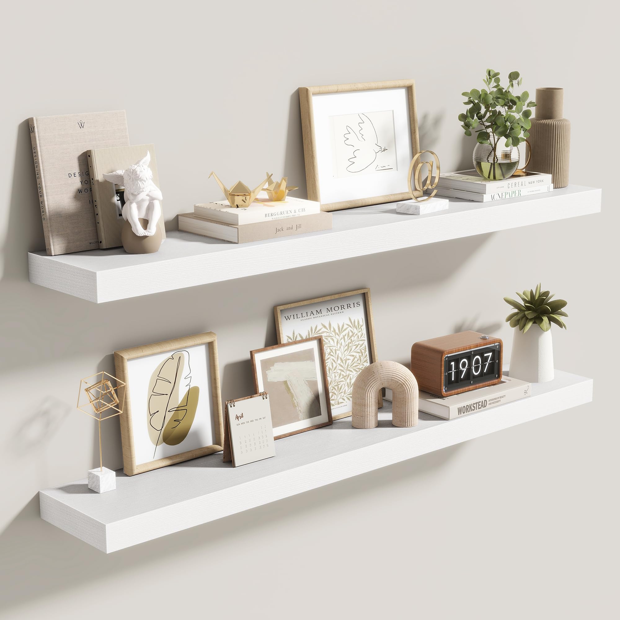 Acovy 100cm Floating Shelves, 6.5Inch(16.5cm) Deep Floating Shelves for Wall, 40 Inch Hanging Shelf with Invisible Brackets, Shelves for Bathroom, Bedroom, Living Room, Set of 2 — image 1