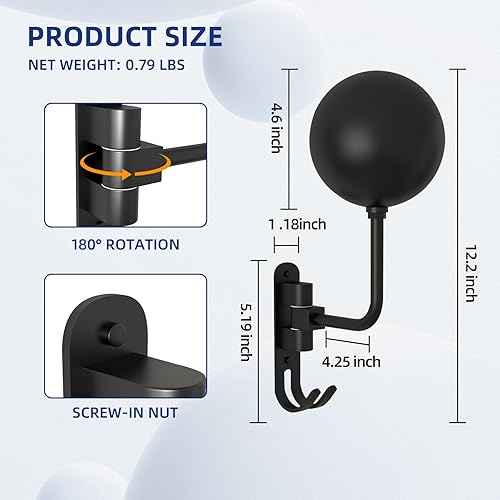 Miniatura 2 de Soporte para casco de motocicleta, soporte de pared para casco de rotación de 180, soporte de casco de motocicleta para abrigos, guantes, pelotas de