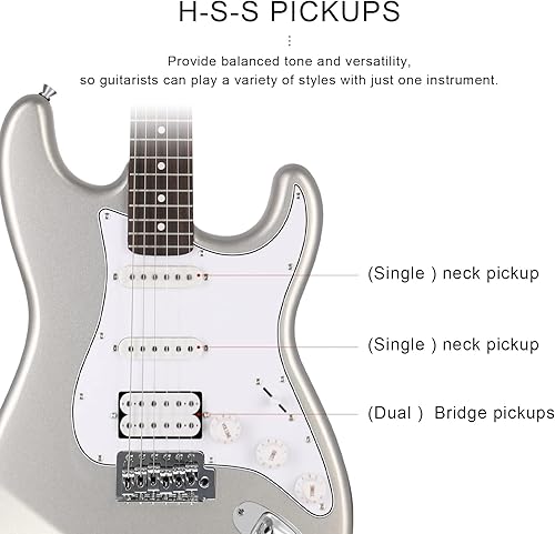 Miniatura 3 de EASTROCK Kit de guitarra eléctrica de tamaño completo de 39 pulgadas, soporte profesional portátil, gris