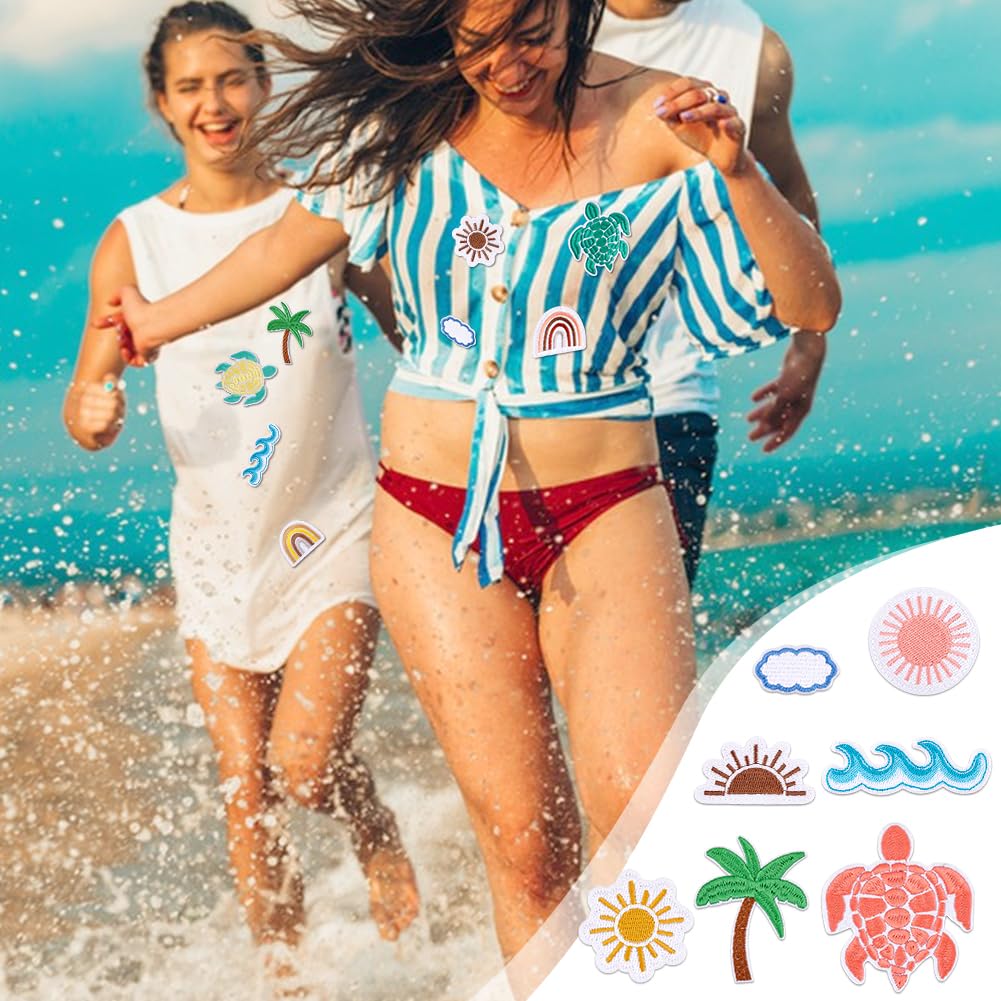 8er Set Bügelflicken Ozean-Motiv – Bestickte Applikationen Für Jeans, Jacken & Rucksäcke