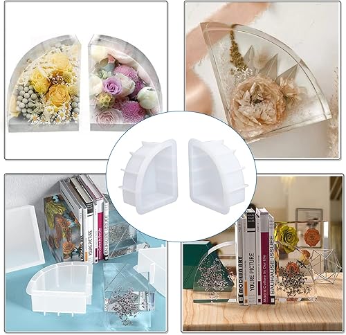 Miniatura 2 de Molde de resina para sujetalibros grandes, 1 par de organizador de libros de geoda de silicona sectorial, molde epoxi de cristal para libros,