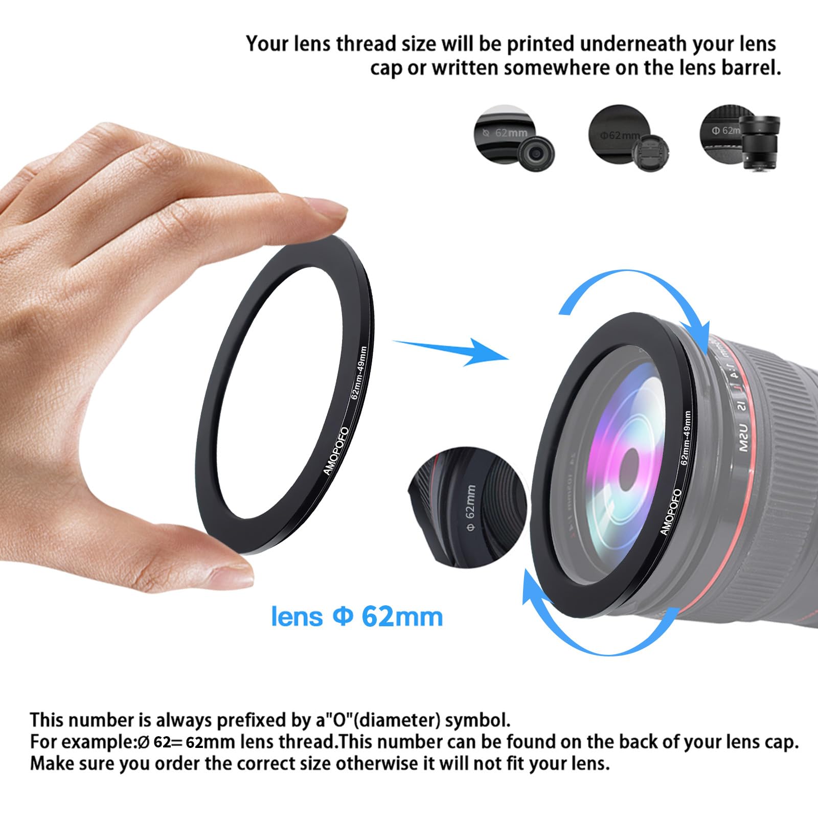 Anello Adattatore Step-down 58mm-49mm Per Filtri Fotografici - MPIXO