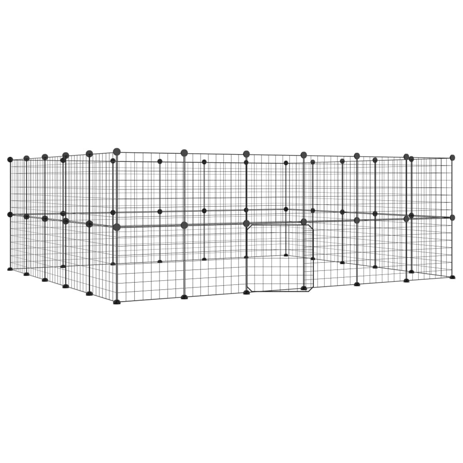 LAPOOH Jaula para Mascotas de 44 Paneles Puerta, Jaulas para Conejos, Jaula Cobaya, Recinto para Conejos, Valla para Mascotas, Parque para Conejos, Cosas para Conejos, Acero Negro 35x35 cm