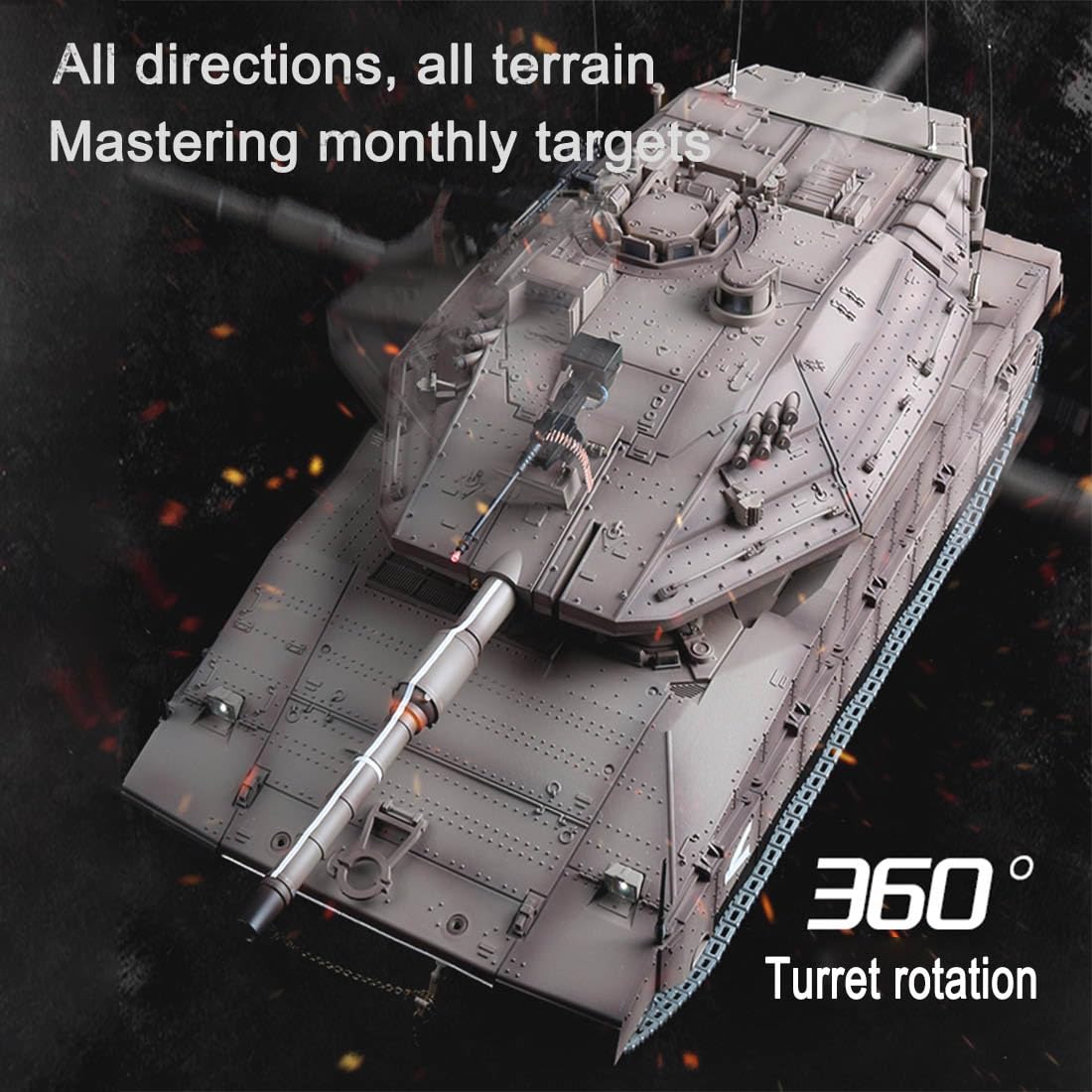 Czołgi RC dla dorosłych, 1/16 Israel Merkava-IV 2,4G RC czołg bojowy na podczerwień model pojazdu wojskowego z dźwiękiem i efektami dymu, zestawy modeli zdalnego sterowania 2,4 G (RTR)