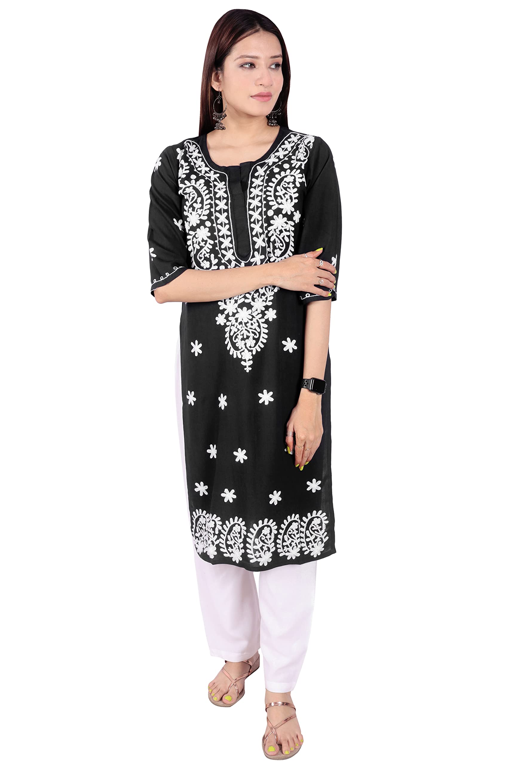 IndicraftPlus Size Chikankari Kurta for Women, Black, 8XL