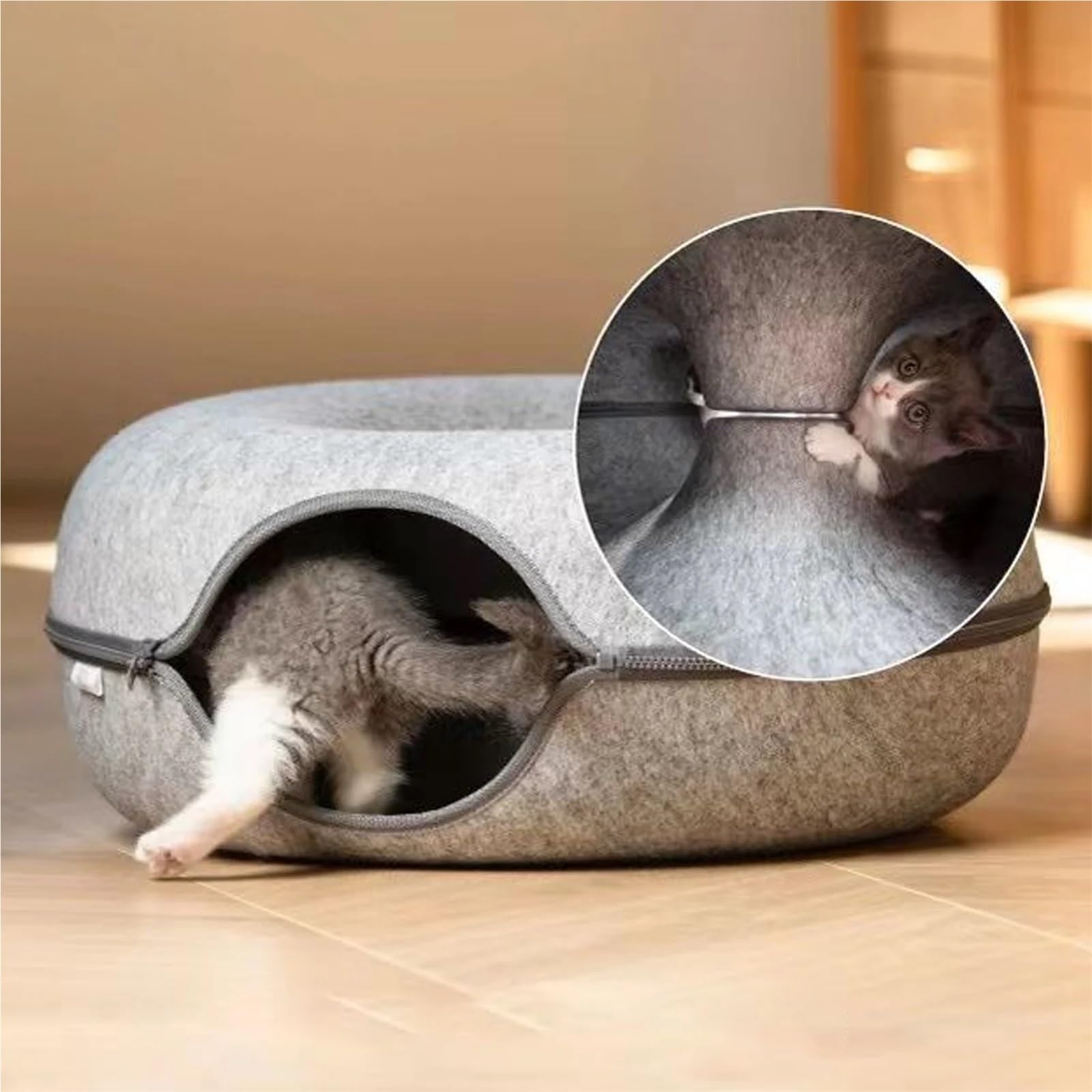 Generisch Katzenbett Donut-Haustier-Katzentunnel, interaktives Spielspielzeug, Katzenbett, Dual-Use-Frettchen, Kaninchen-Betttunnel, Innenspielzeug, Katzenhaus, Kätzchen-Trainingsspielzeug(White)