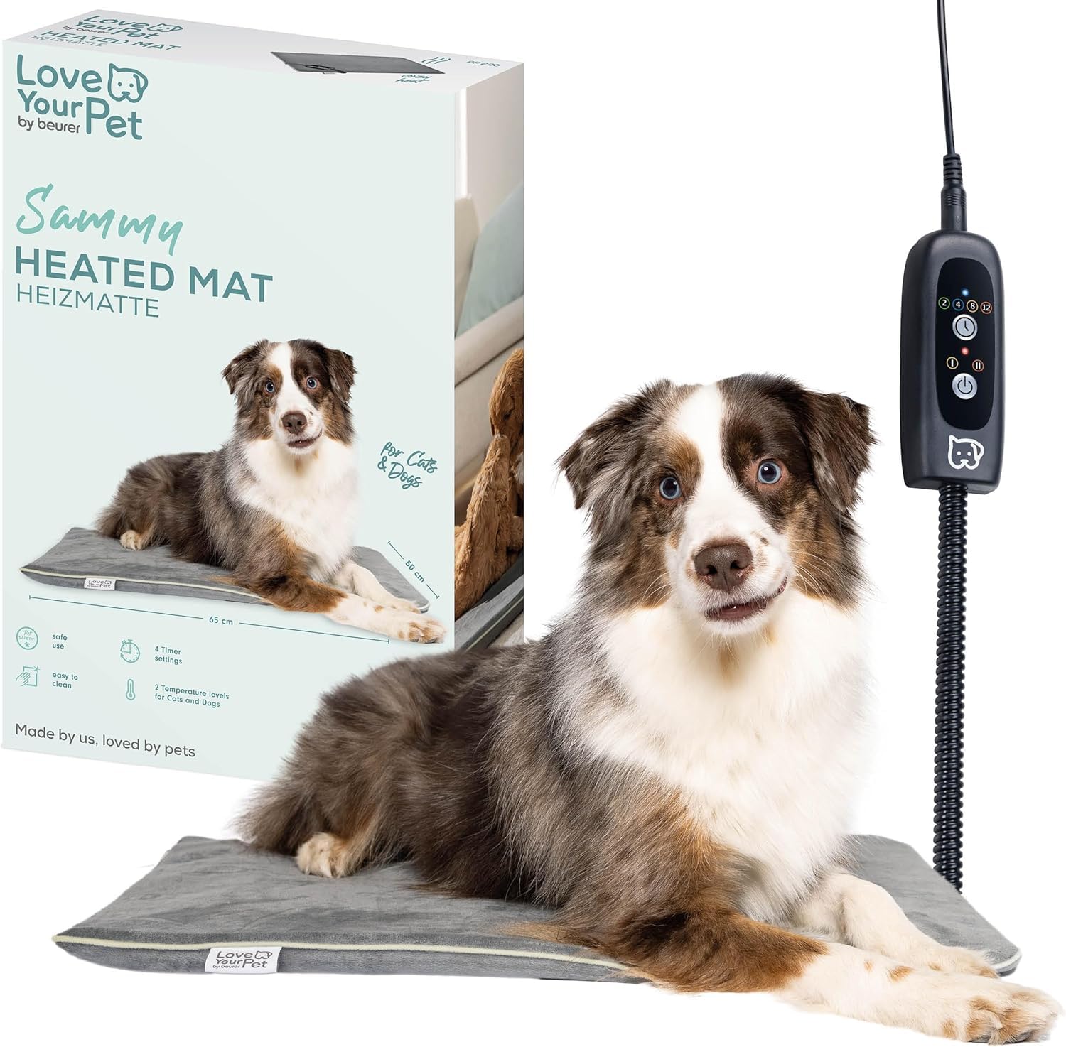 Beurer Love Your Pet Colchoneta térmica Talla L «Sammy» de para Perros y Gatos, con Temporizador, Grande, Almohadilla eléctrica XXL Lavable a 30 °C, Resistente a los arañazos y el Agua, 65 × 50 cm