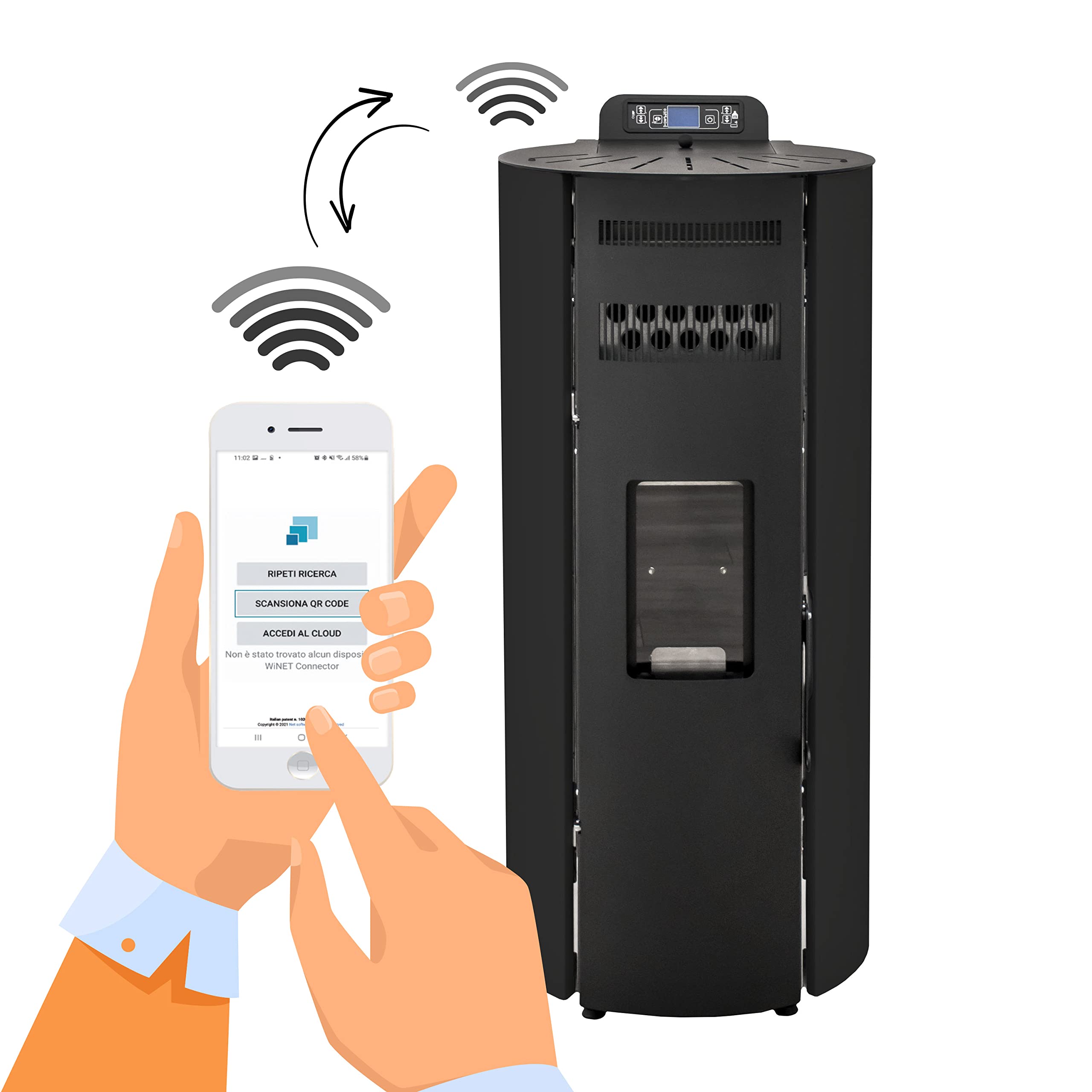 STUFE A PELLET ITALIA Boston 14 KW Canalizable WiFi | Estufa de pellets de aire ventilado, eficiencia 89% calefacción, 130 m², autonomía 15 h, programable, control WiFi 5 velocidades y potencias,