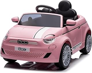 Baroni Toys Fiat 500 Voiture Électrique Enfant 12V avec Télécommande Parentale, Lumières, Sons, Marche Arrière, Ceinture de Sécurité – Véhicule pour Enfants 1-4 Ans, 100x60x50 cm (Rosa)