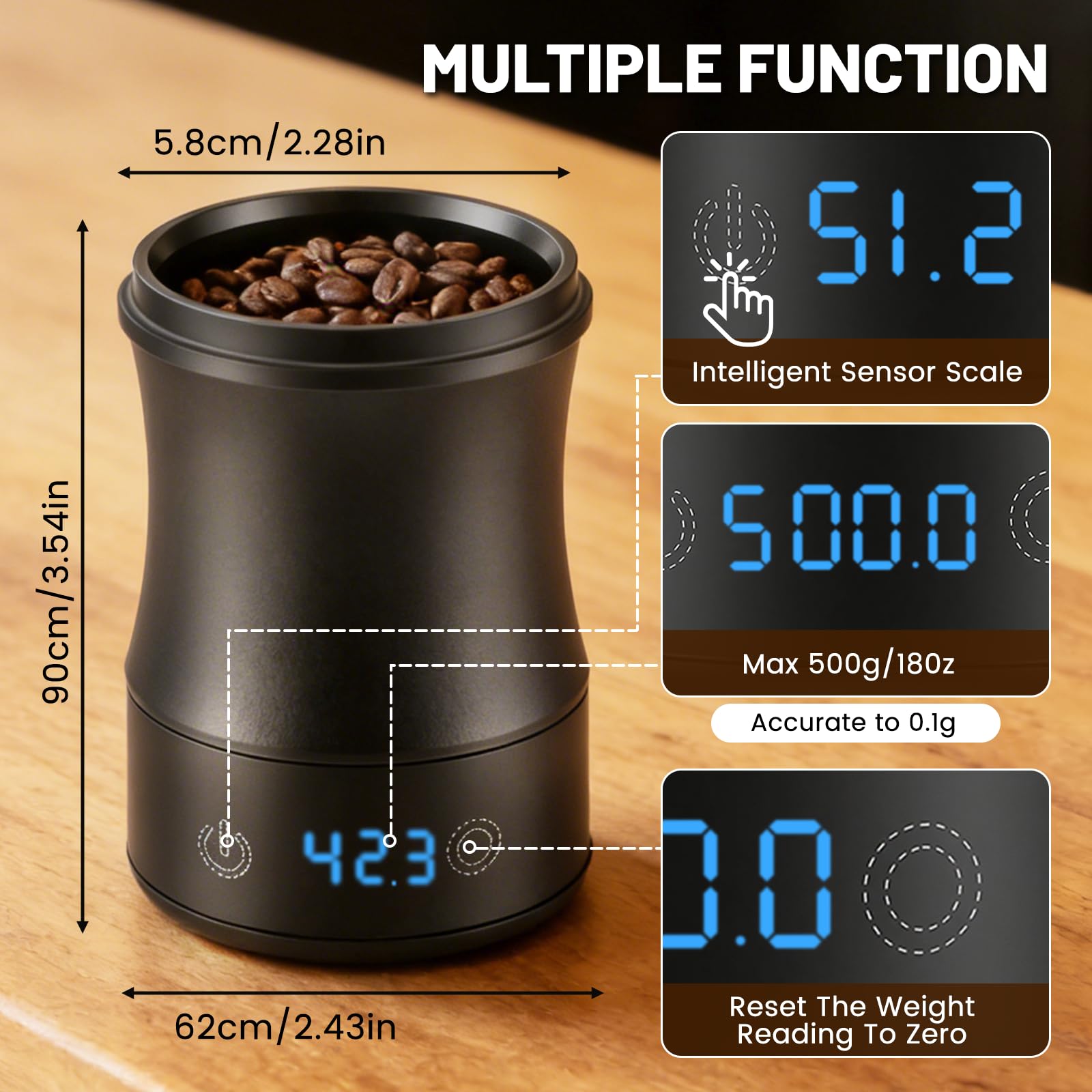 Bilancia da Caffè Espresso – Coffee Scale con Doseur 53 mm, Bilancia Digitale Ricaricabile USB‑C, Precisione 0,1 g / 500 g, Design Split, Accessorio Barista Compatto per Professionisti e Appassionati