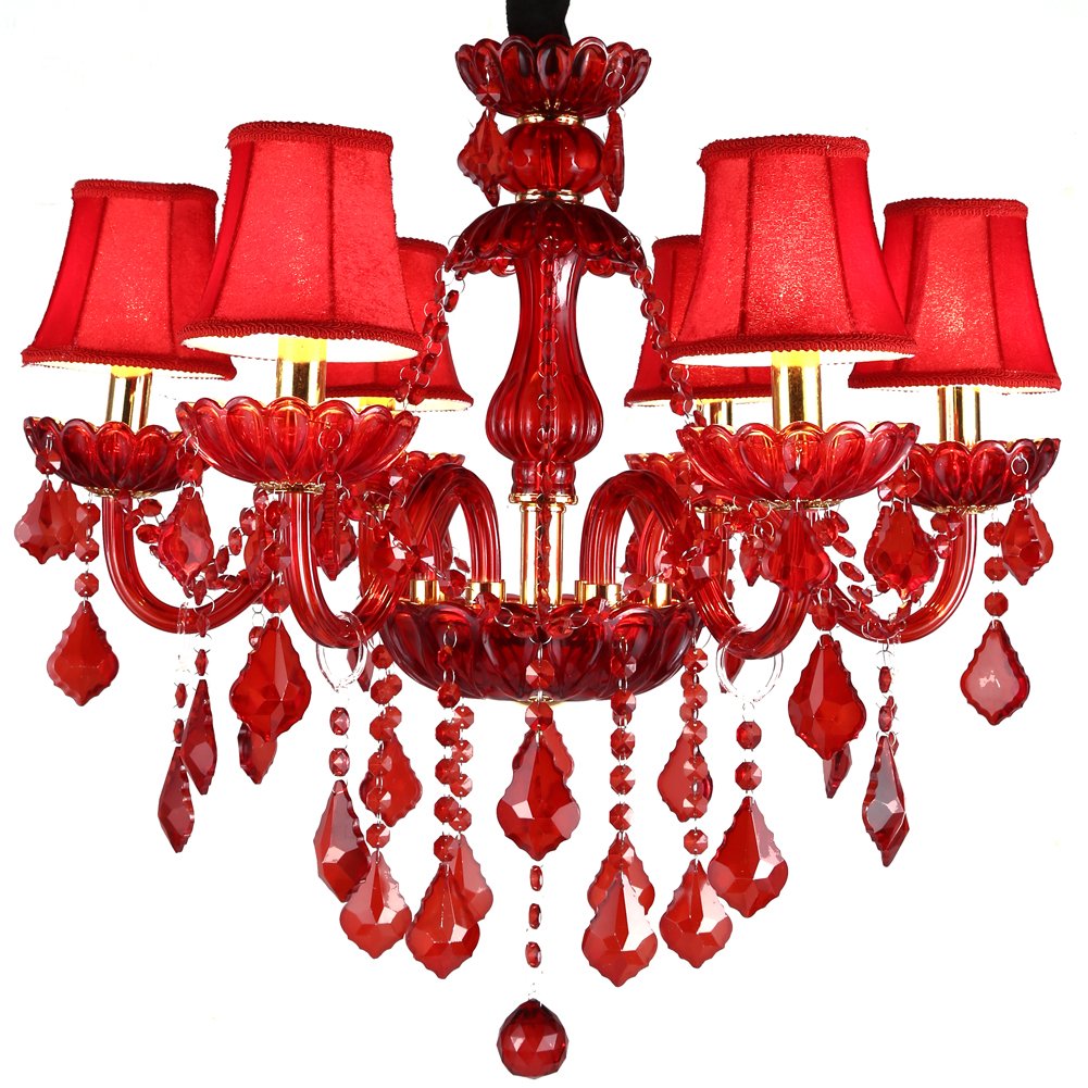Aiwen Nozze Festa Lampada da Soffitto Lampadario a Candela Di Cristallo Rosso Vetro Plafoniera Camera da Letto Luce Pendente Soggiorno Lampada 6 Luci