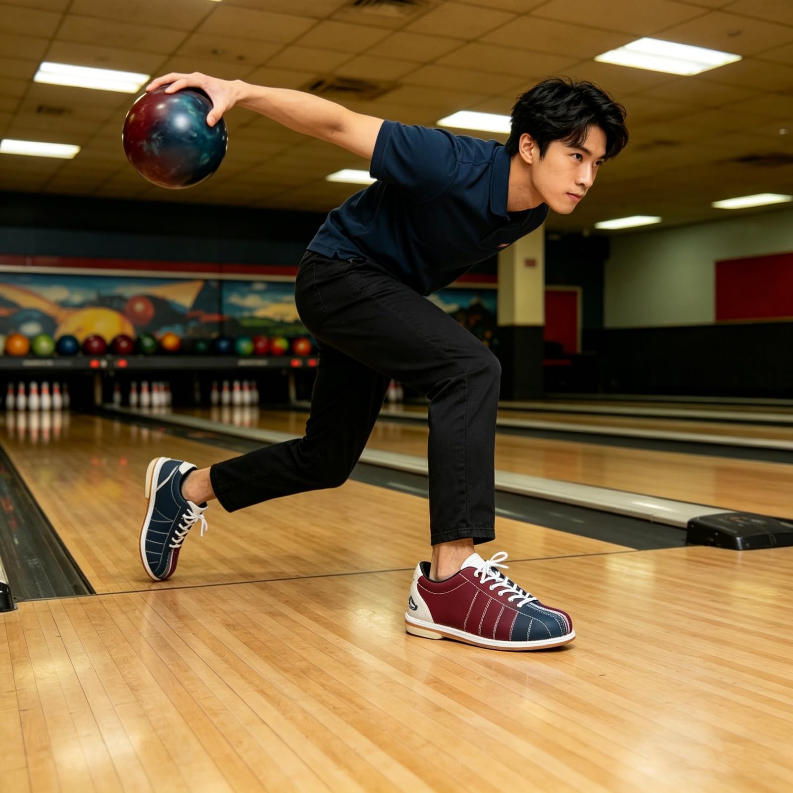 JiuQing Bowlingschuhe Für Herren Mit Schnürung Gleitsohle Für Links Und Rechtshänder Obermaterial Aus Leder Leicht Für Jugendliche Anfänger