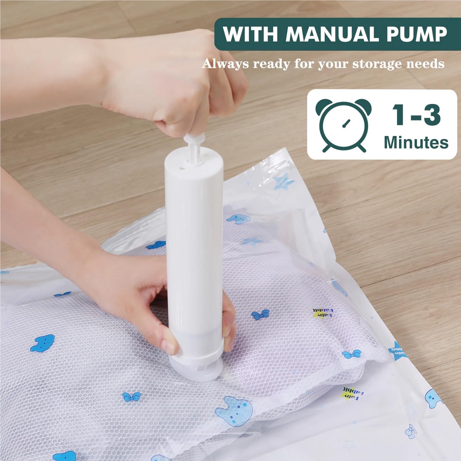 Worek do przechowywania próżniowego, Worki próżniowe do przechowywania ubrań i pościeli, 6 szt., z pompką ręczną(6 Pack J Pump)