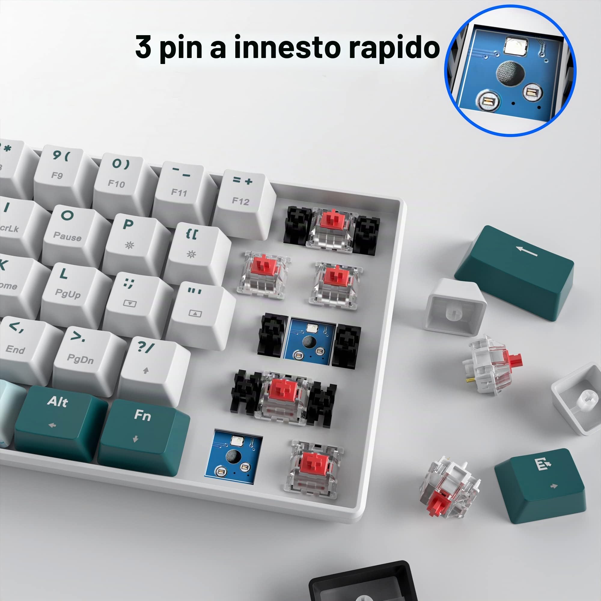 SOLIDEE 60% tastiera meccanica RGB cablata/bluetooth 5.0 tastiera a doppia modalità,tastiera da gioco meccanica retroilluminazione RGB,61 tastie hot swappable keyboard gateron red per PC(GT61 Forest)
