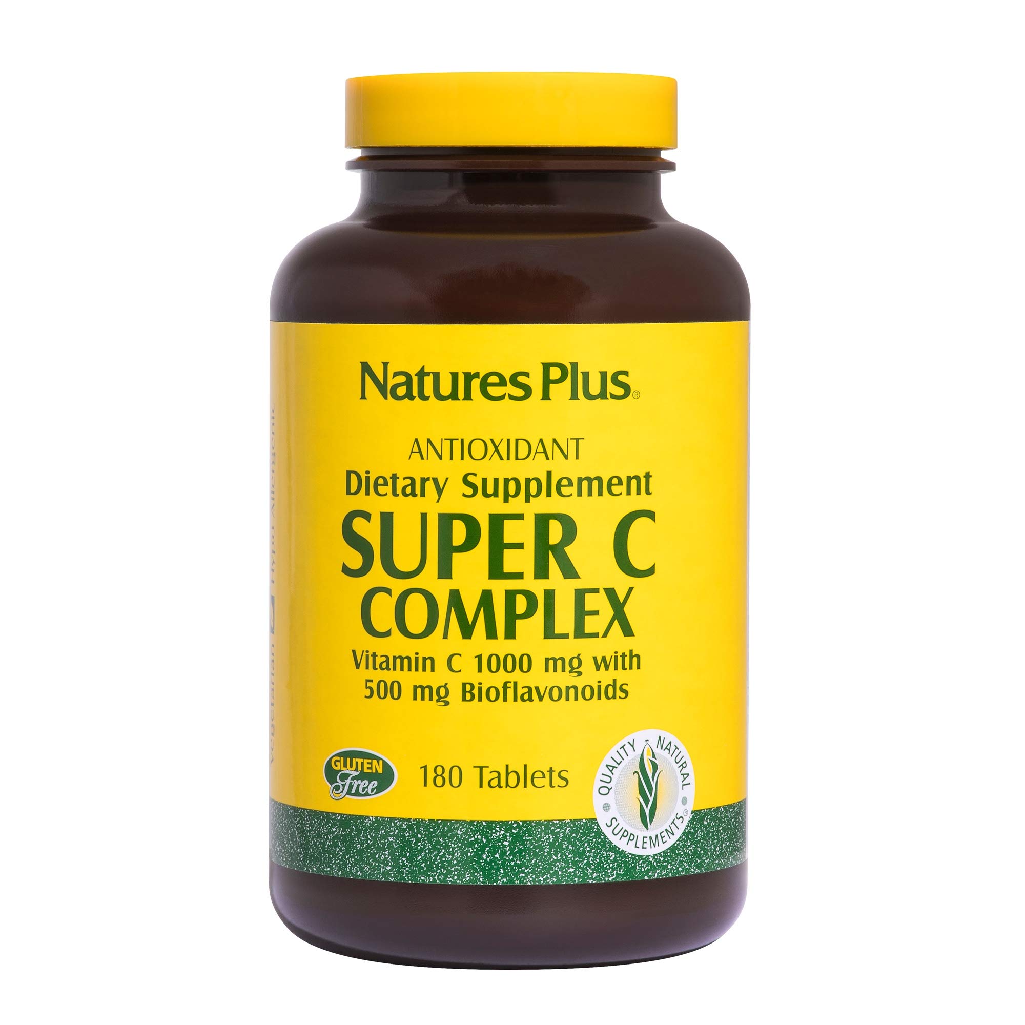 Nature's PlusSuper C Complex - 1000 mg, 180 Vegetarian Tablets - High Potency Vitamin C Immune Support Supplement, Antioxidant - Fast Acting - Gluten-Free - 180 Servings