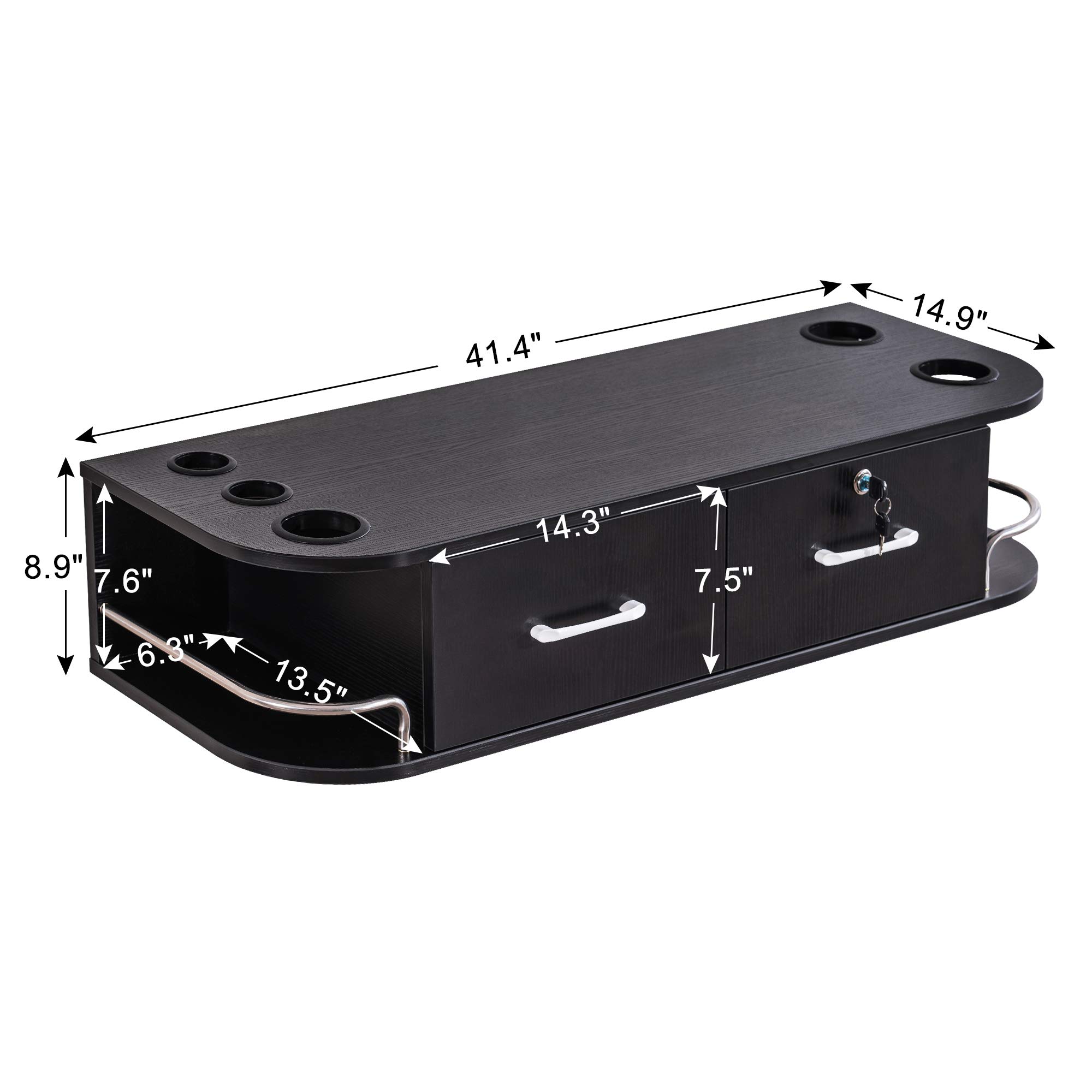 BarberPub Wall Mount Styling Station with Lockable Drawer Black | Barber station with 2 drawers Barber Hair Styling Station with 5 tool holstersSpa Salon Equipment for durable salon use. product thumbnail 5