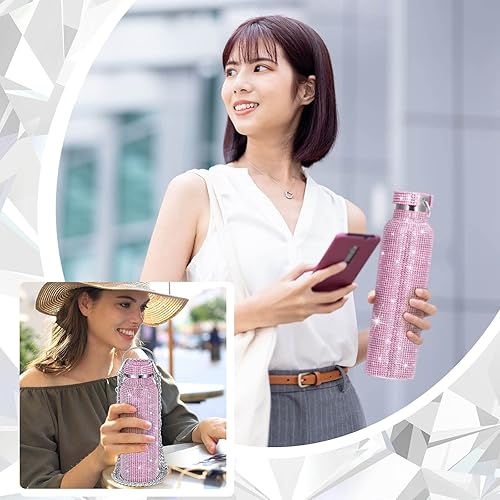 Miniatura 5 de Botella de agua con diamantes de imitación, botella térmica de acero inoxidable, recargable, botella de agua aislada, botella de agua con purpurina,