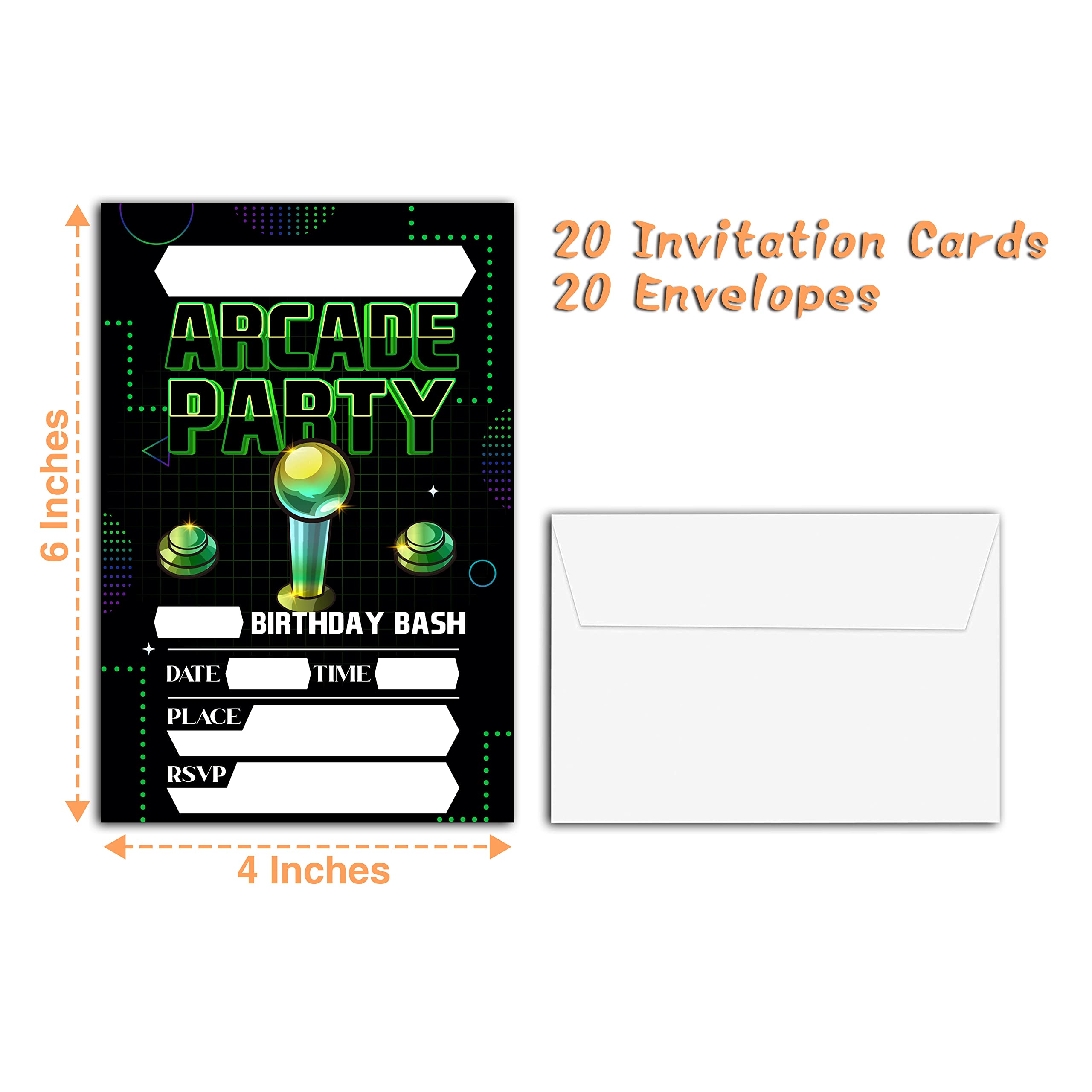 YQV Arcade Birthday Party Invitations, 20-Count Arcade Video Game