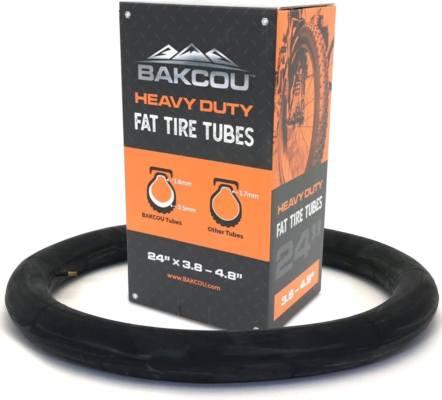 Bakcou | Heavy Duty Fat Tire Tube - Military-Grade Butyl Rubber, 3.5mm Base Thickness, Schrader Valve - Ideal for Electric Bikes, Mountain Bikes, and Traditional Fat-Tire Bikes
