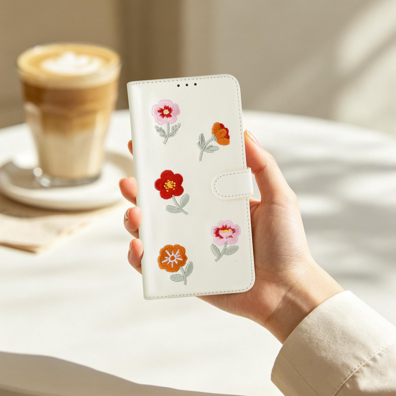 Custodia a portafoglio per iPhone 17 Pro Max, motivo floreale con 3