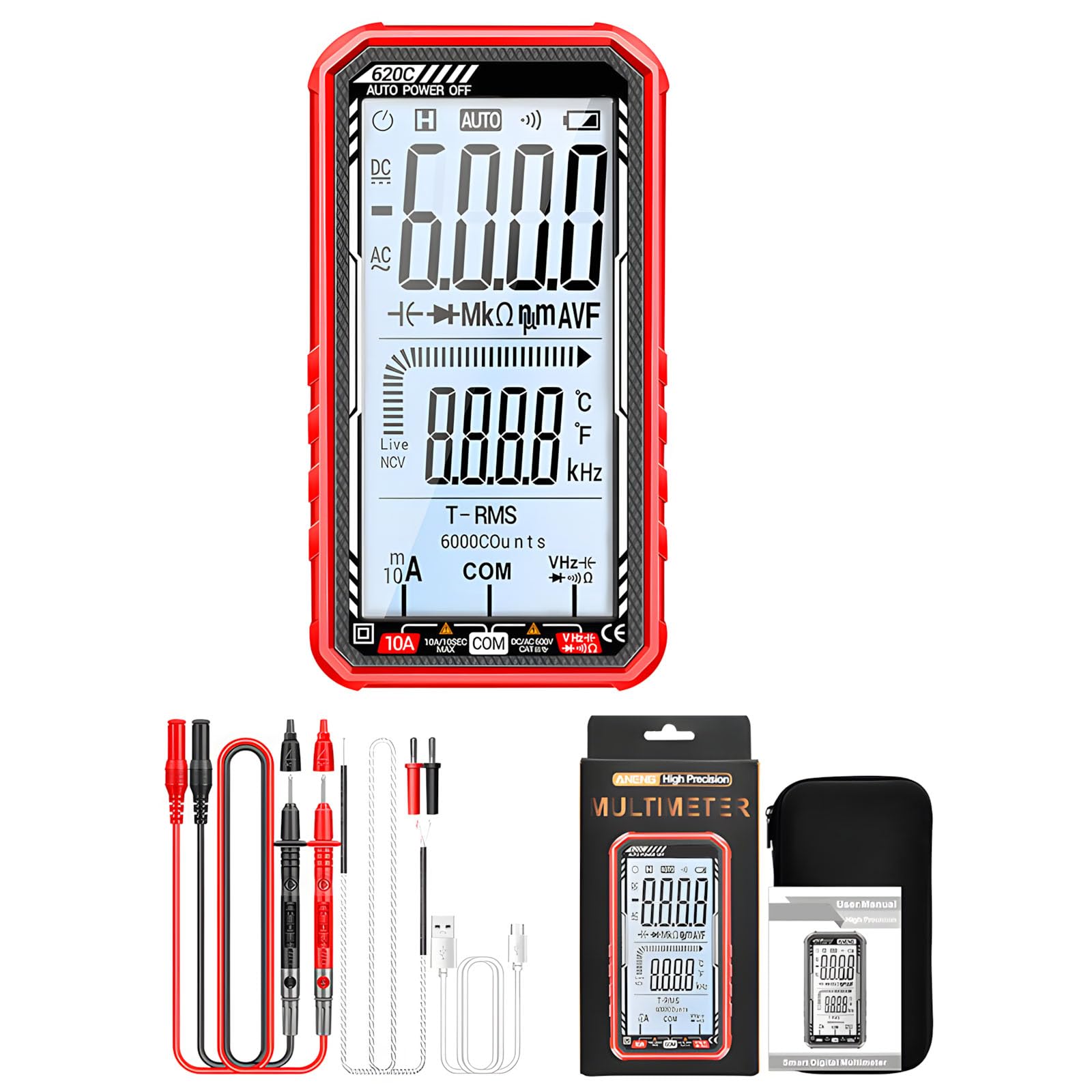 Advanced Multimeter Not Reach Potential Detecting Multiple Testing Functions Detailed LCD Display Digital Multimeter with USB Rechargeable