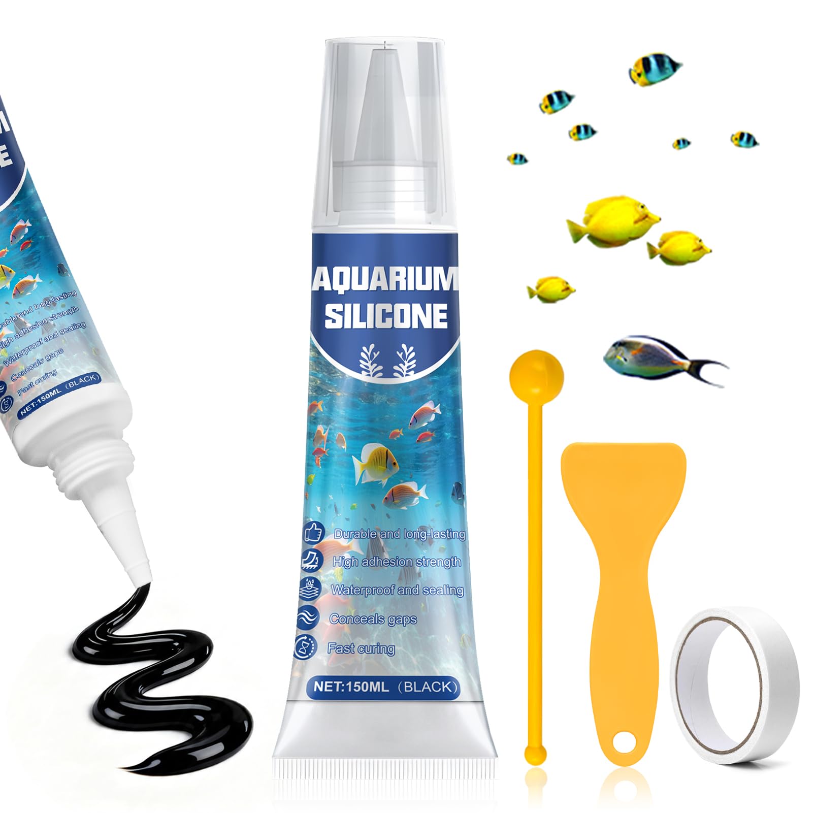 ALLONY Silicone per Acquario, 150ML Silicone per Acquario Nero, Silicones Nero, Acquario Sott'acqua Colla, Impermeabile, Colla per Acquario, Terrario, Acquari, Vetrine, Vetro