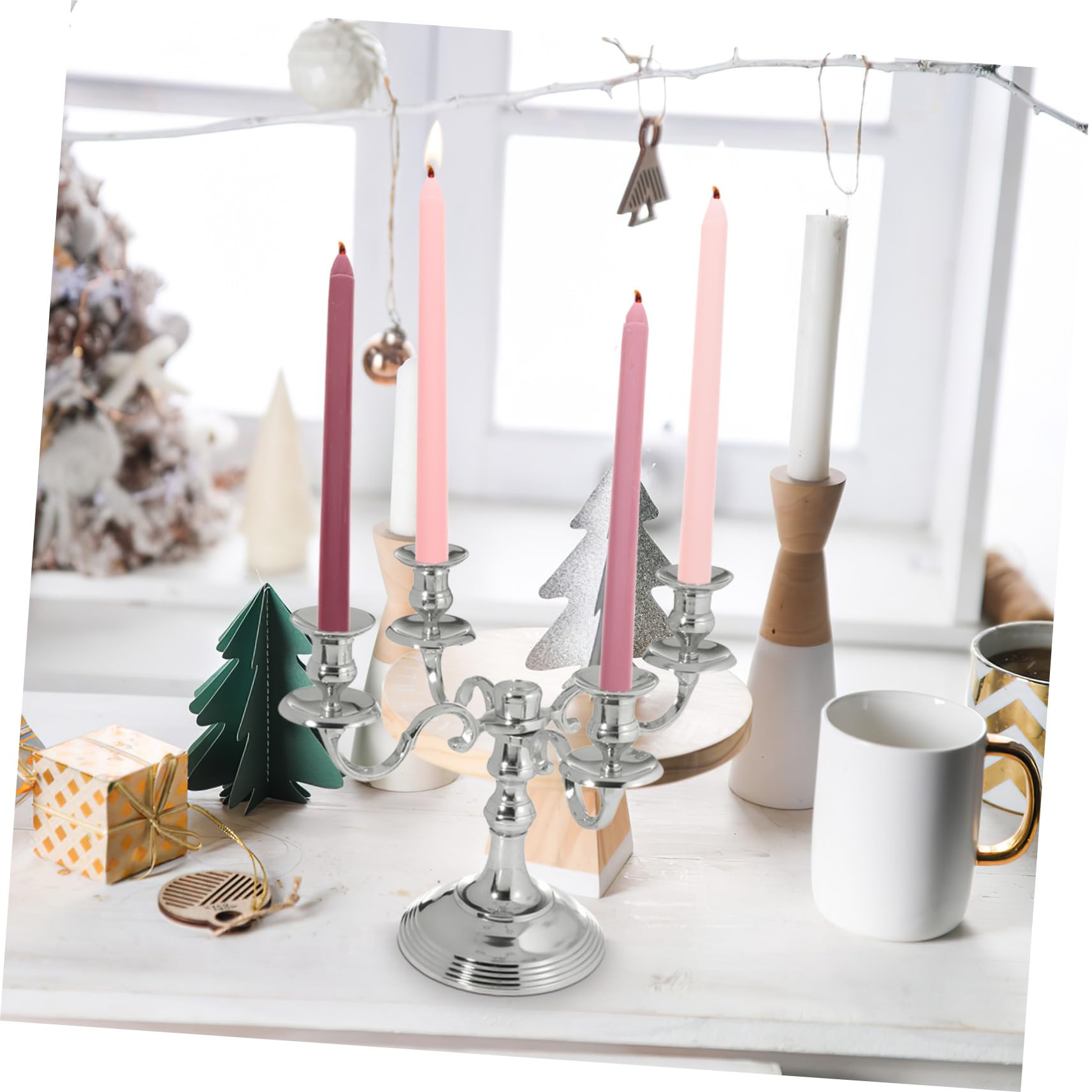 Gatuida Velas Perfumadas de Parafina sin Humo Diseño de Poste Largo Color Rosa Degradado 4 Unidades para Decoración Romántica de Bodas Cenas y Ambiente Hogareño