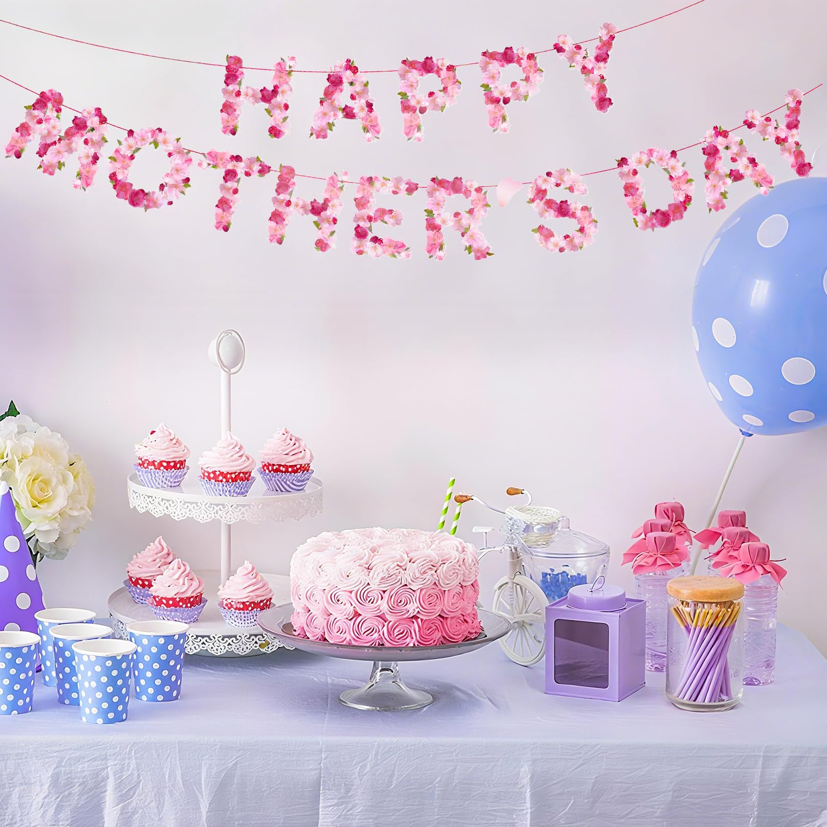 Muttertags-Hintergrund 180x110 Cm – Blumen-Banner, Fotohintergrund, Wiederverwendbar, Polyester
