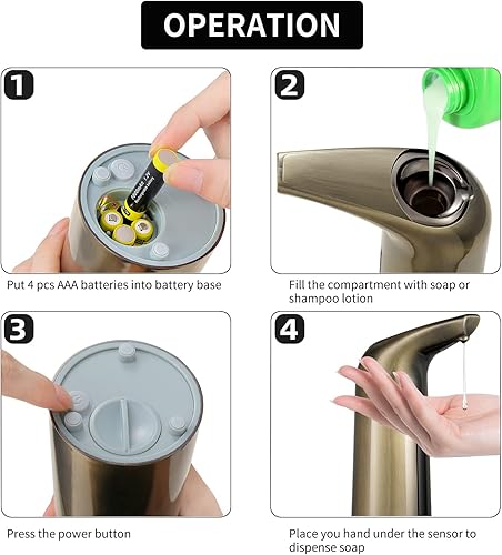 Miniatura 6 de Yugoo Dispensador automático de jabón, dispensador de jabón sin contacto de 13.5 fl oz, dispensador de jabón con sensor automático manos libres con