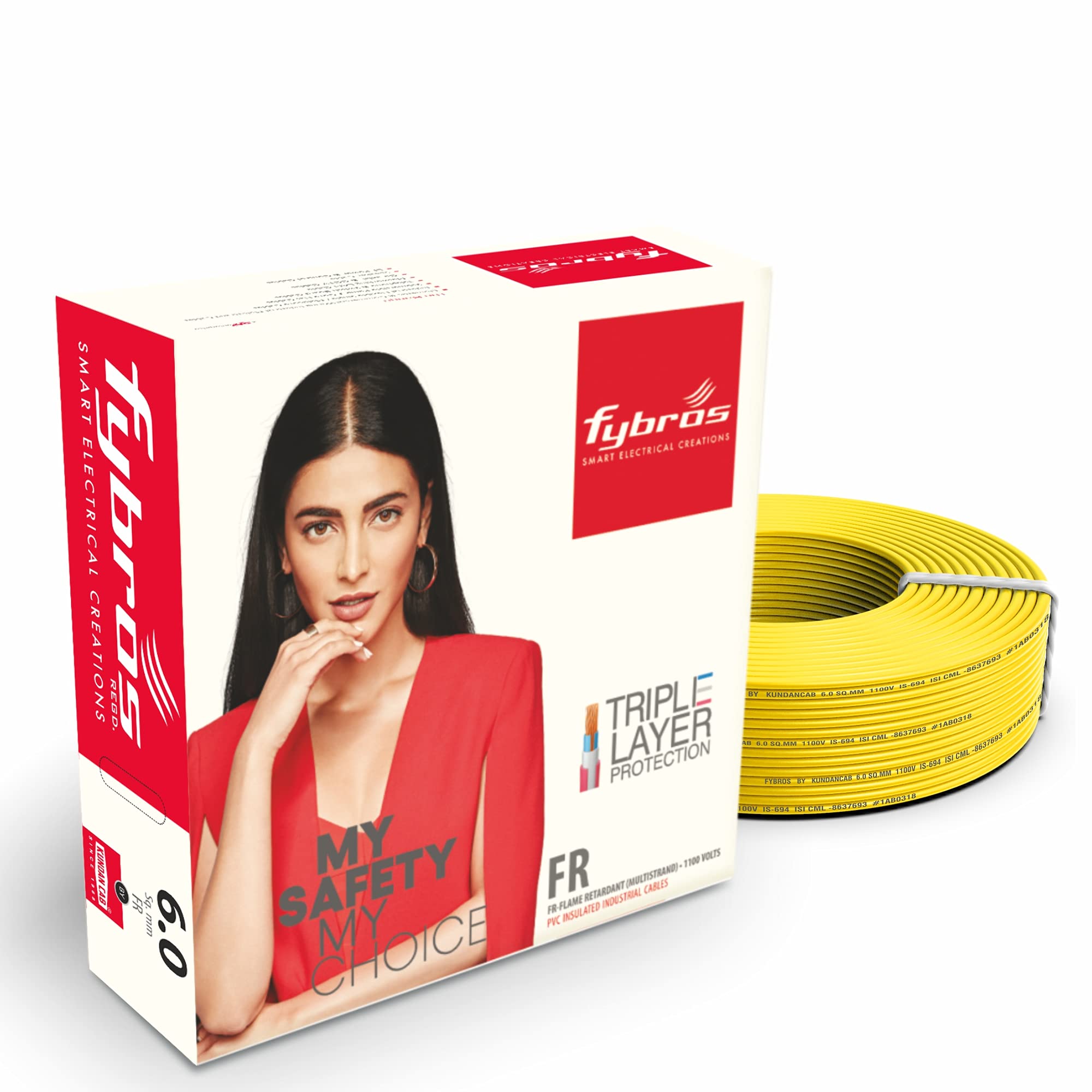 Fybros Flame Retardant Yellow Copper Wire - 90M -22