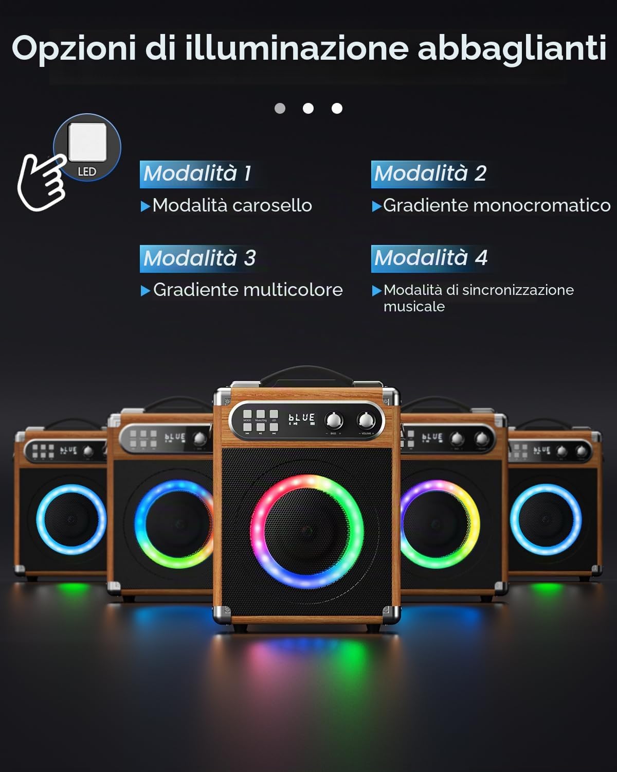 Karaoke Macchina portatile Karaoke professionale con 2 microfoni wireless UHF, sist. PA con lampada DJ, ideale per karaoke familiare, feste di canto, feste di matrimonio, matrimonio