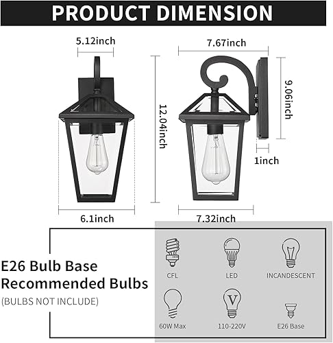 Miniatura 44 de Lámparas de pared para exteriores, faroles de pared exterior impermeables con vidrio, apliques de pared exterior, luces de porche delantero
