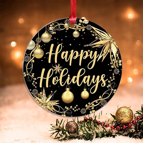 Vista 9 de Christmas Ornament Merry Christmas Y'all Ornament for Christmas Tree Decor Gold Snowflake Ball Wreath Xmas Tree Decorations 3in Acrylic Ornament